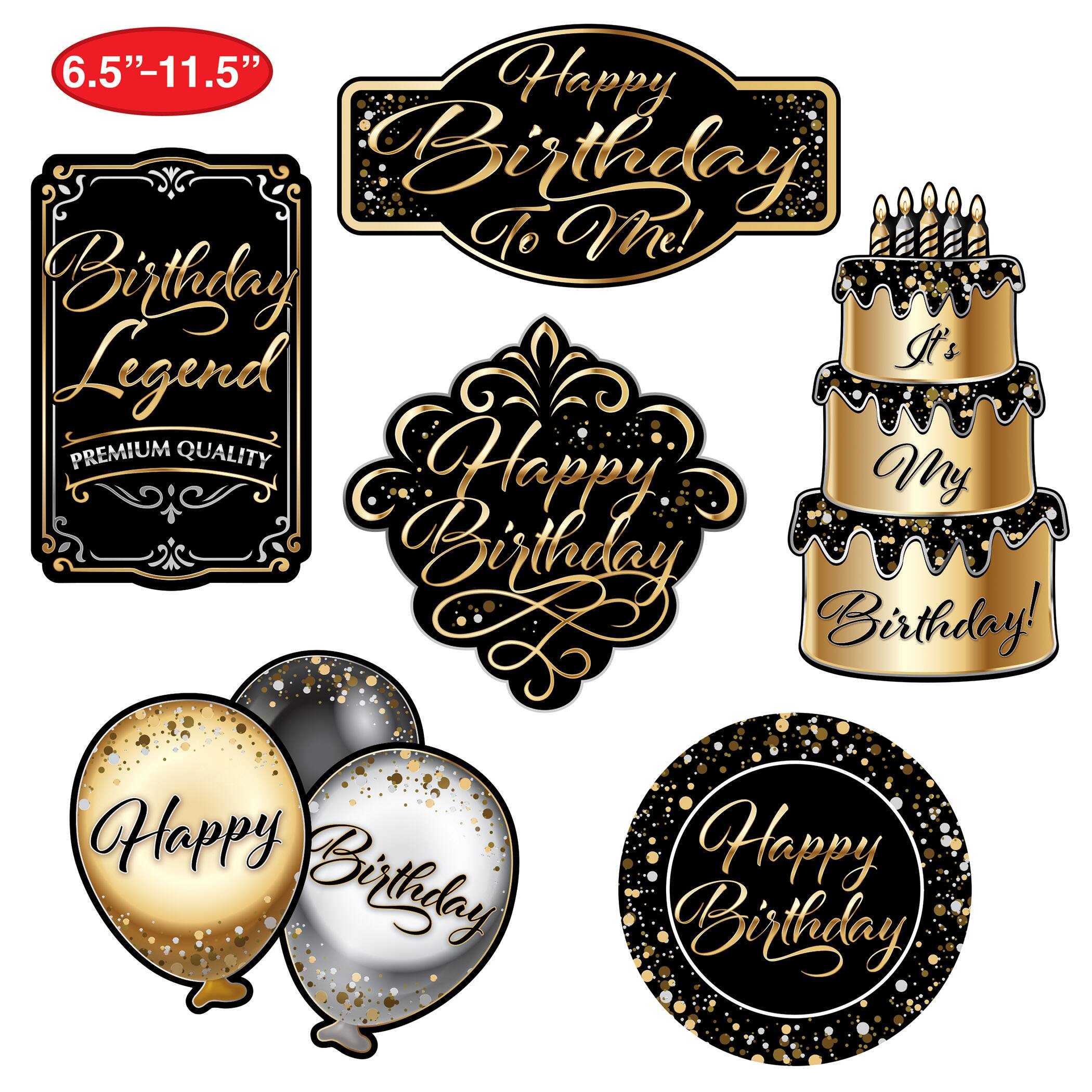 Beistle Black, Gold & Silver Happy Birthday Cutouts, 2 Packs of 6