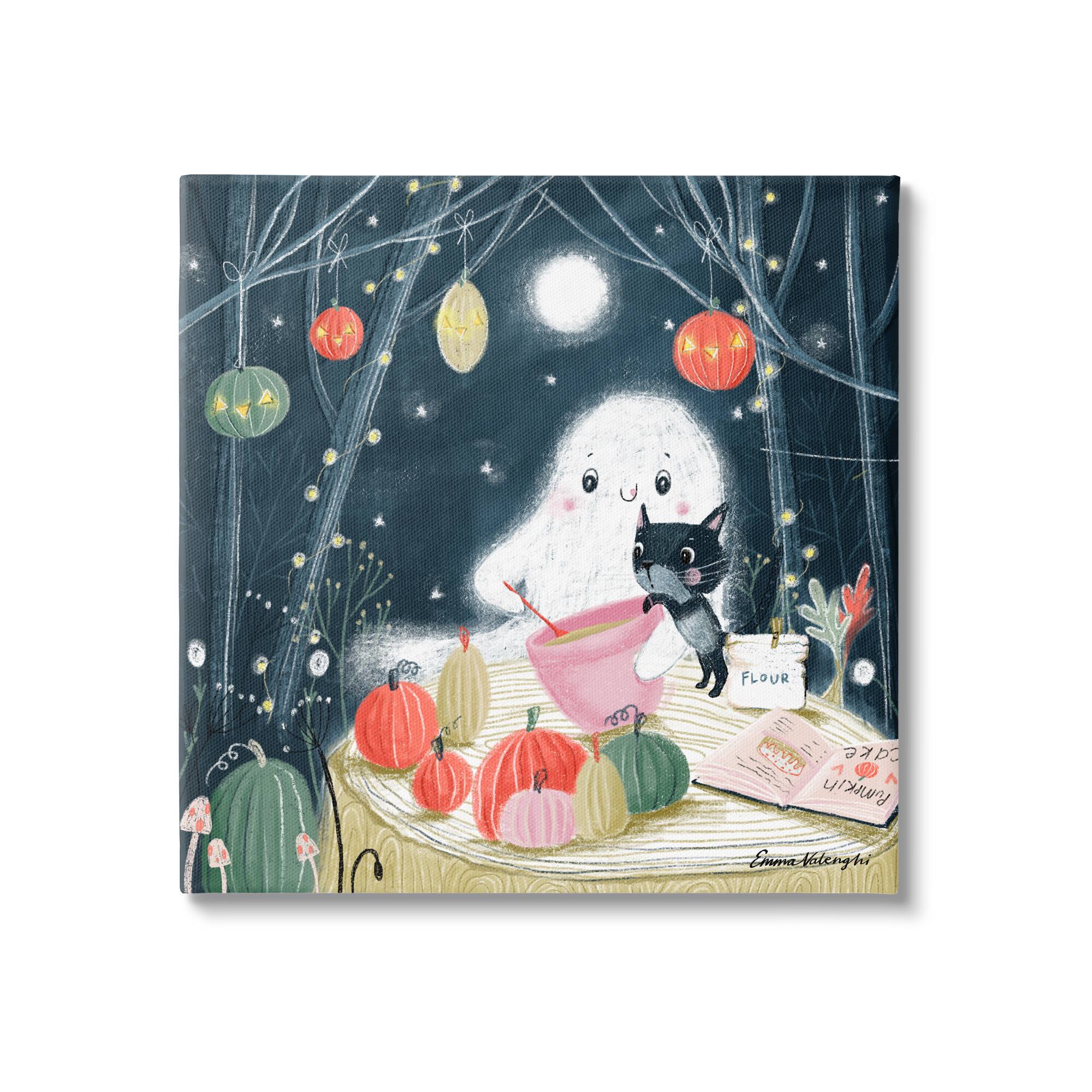 Stupell Industries Cat & Ghost Baking Pumpkin Cake Canvas Wall Art