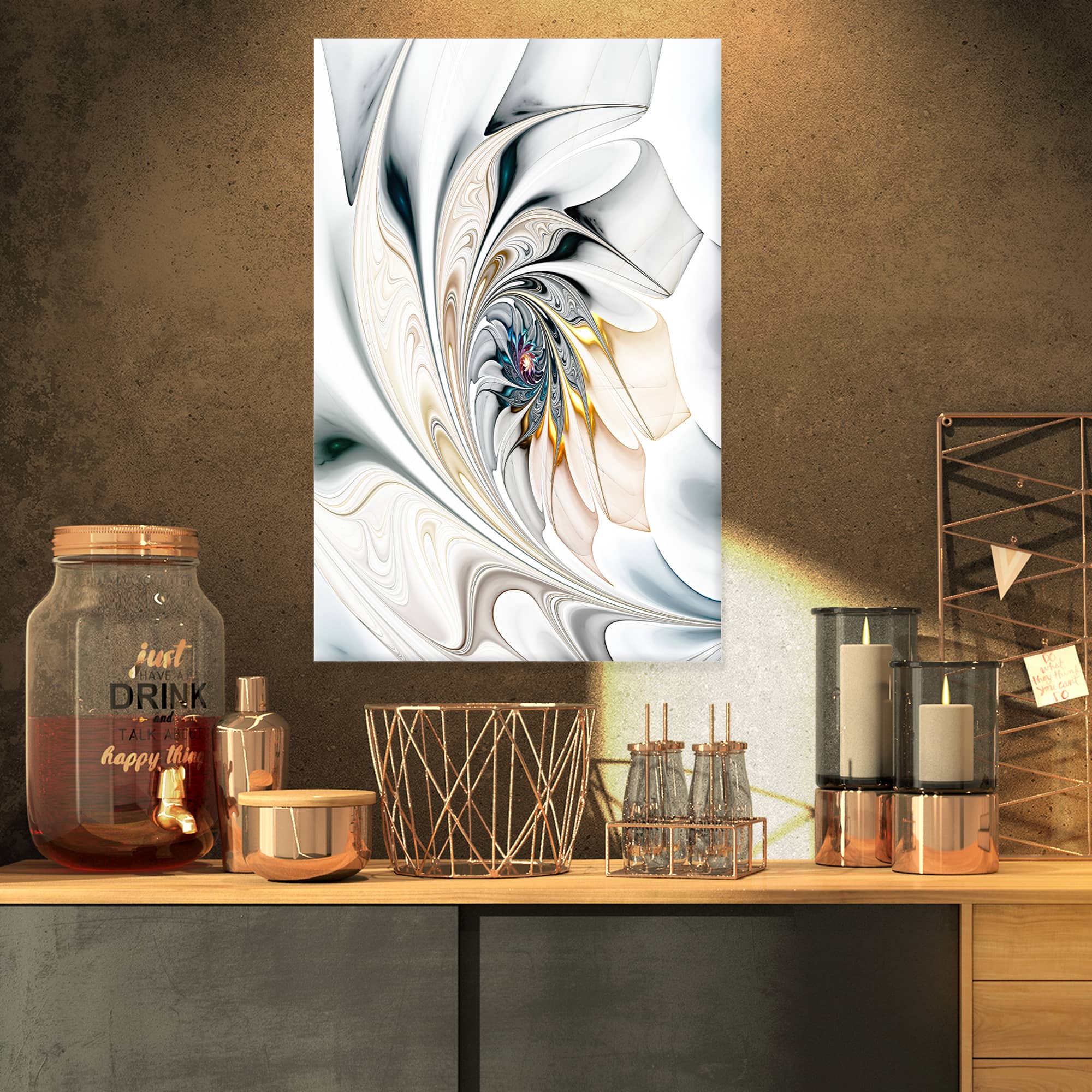 Designart - White Stained Glass Floral Art - Large Floral Wall Art Canvas