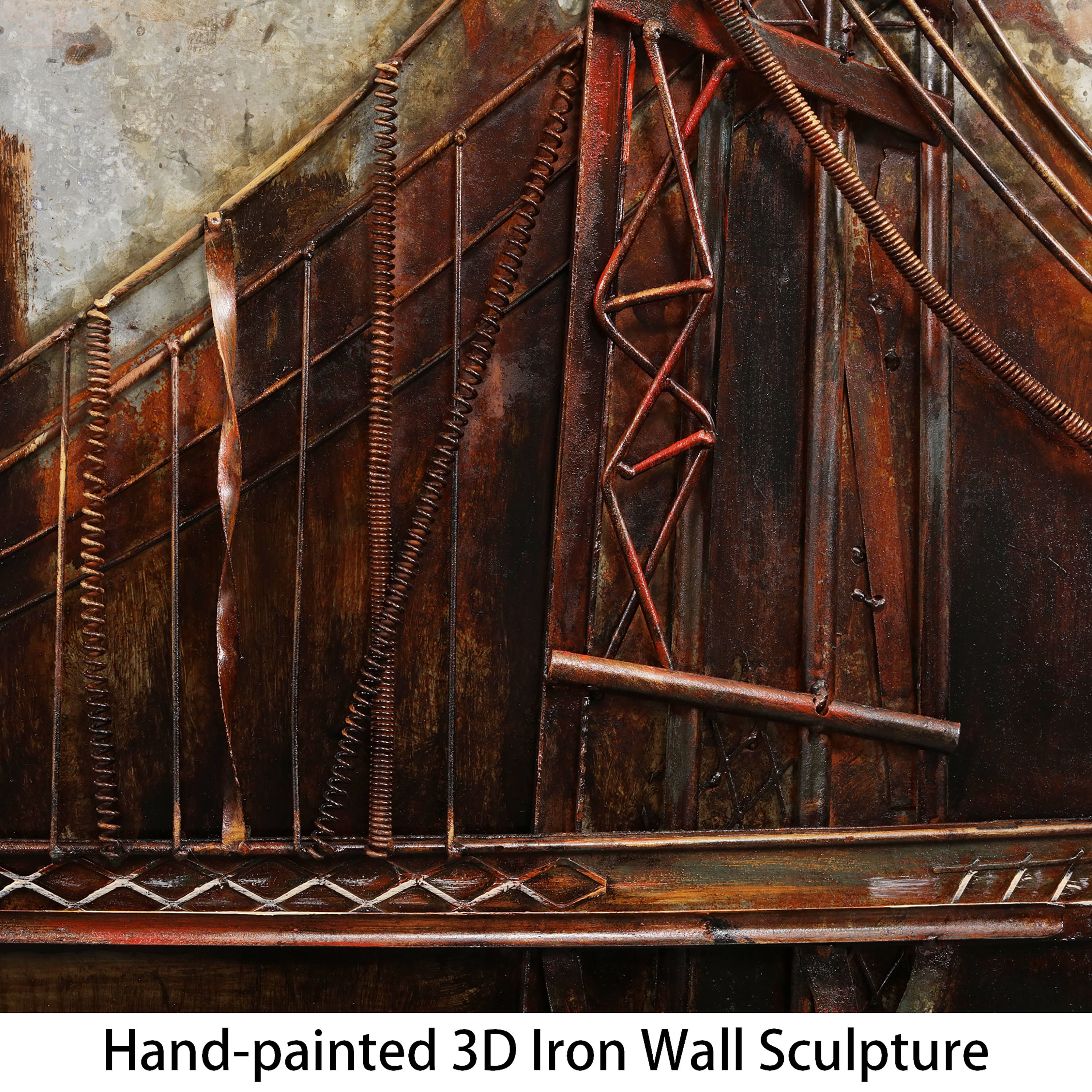 Empire Art Direct 48" x 32" Bridgescape Mixed Media Iron Dimensional Sculpture Wall Art