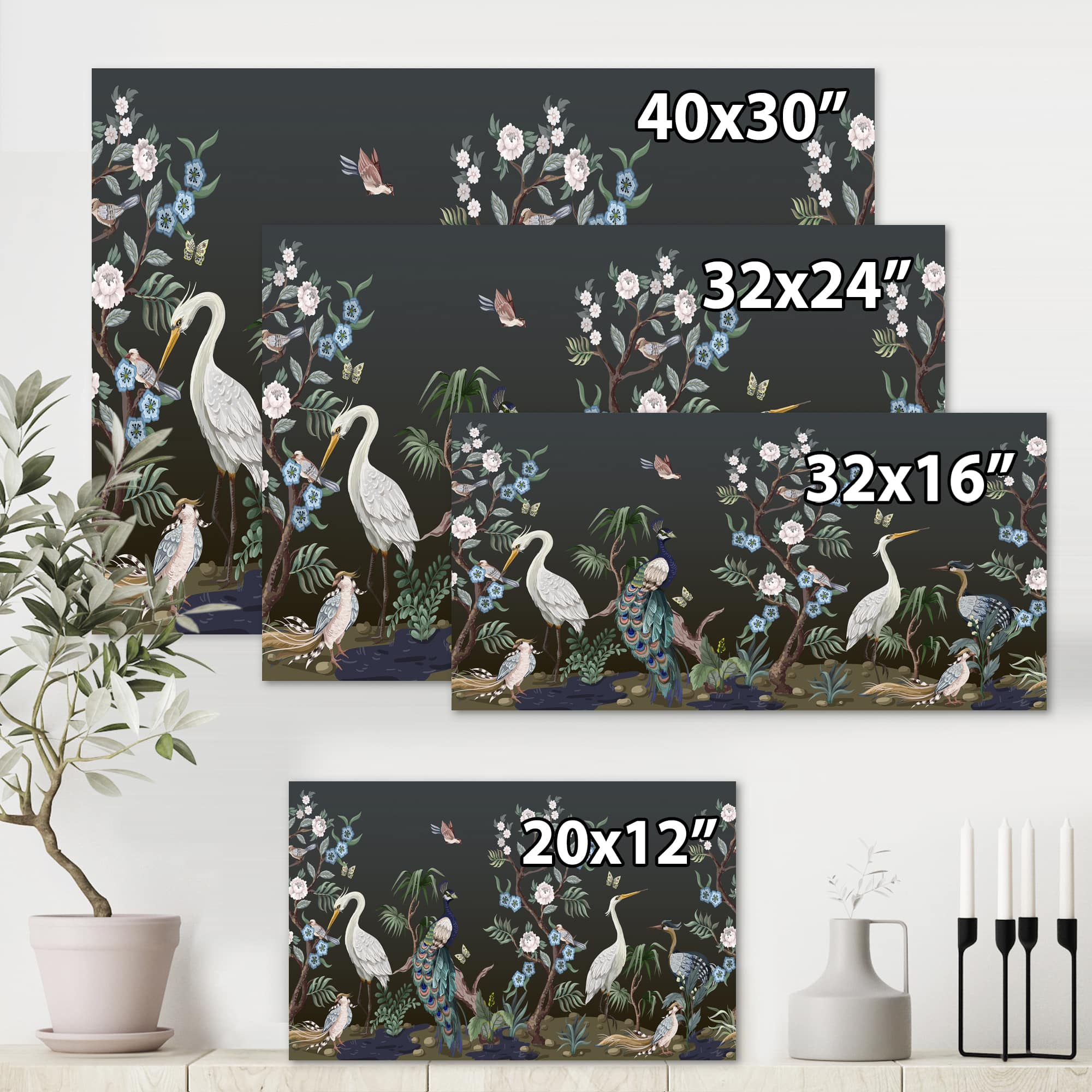 Designart - Chinoiserie With Birds and Peonies IV - Traditional Canvas Wall Art Print