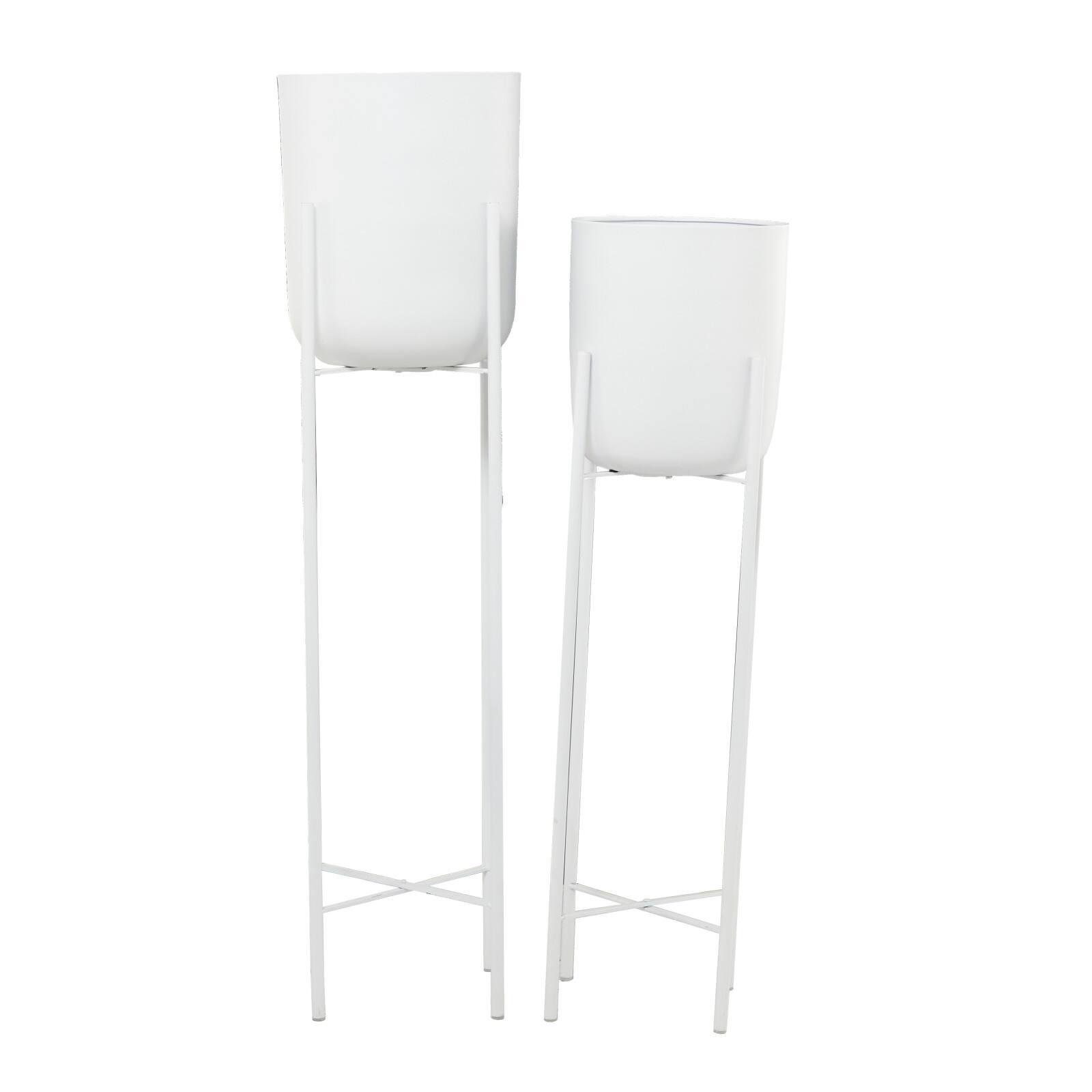 CosmoLiving by Cosmopolitan White Metal Planter with Removable Stand Set, 47" & 40"