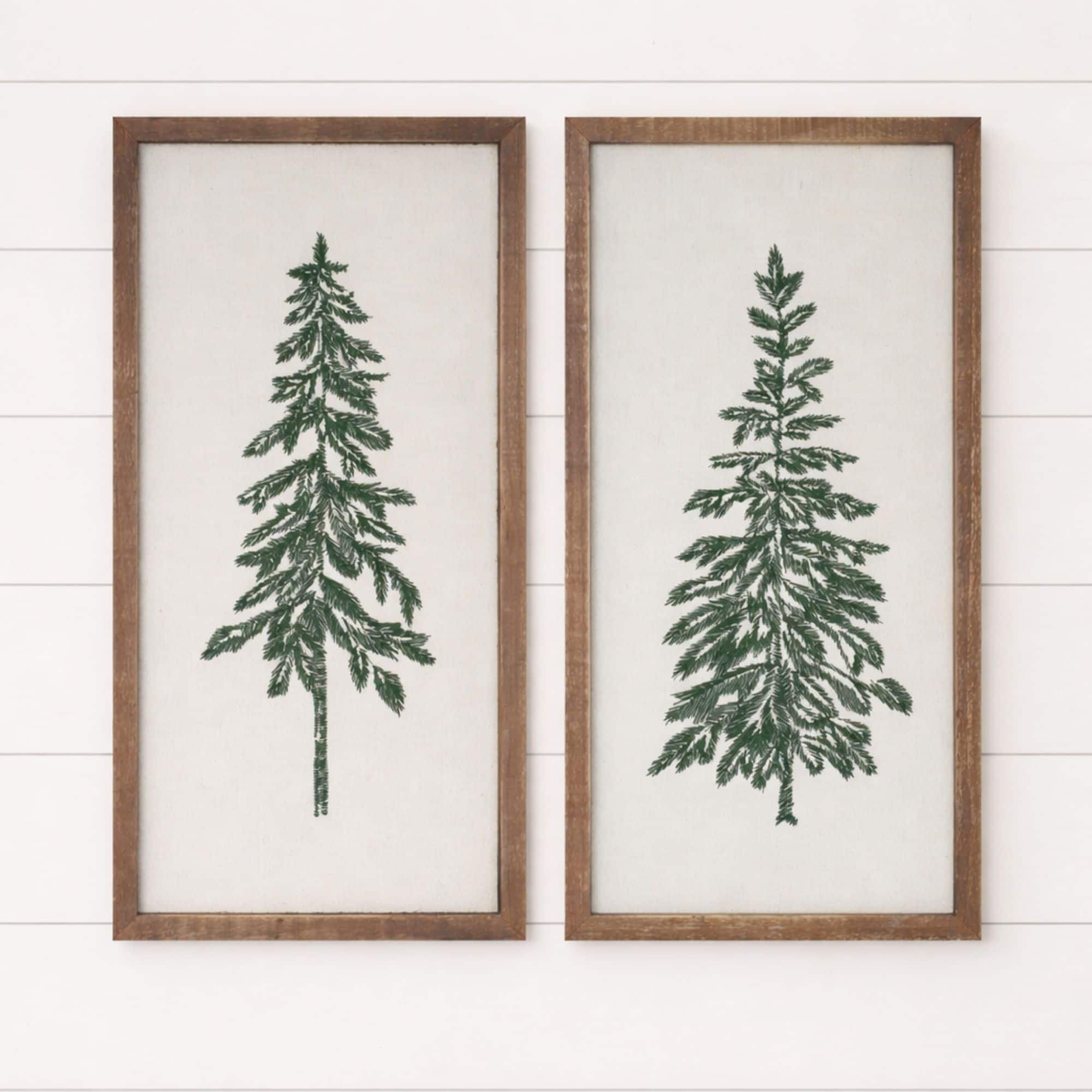 Melrose 18" x 9" Embroidered Pine Tree Wall Art Set