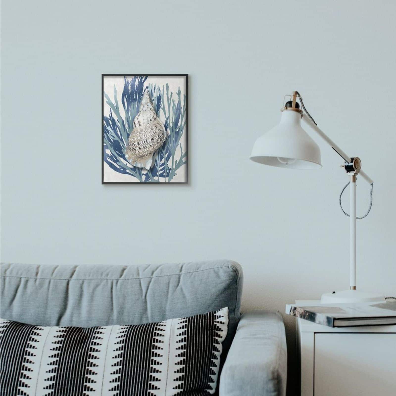 Stupell Industries Shell Coral Blue Beach Design Framed Wall Art
