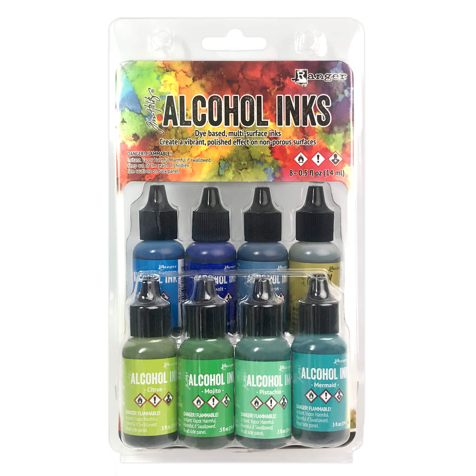 6 Packs: 8 ct. (48 total) Tim Holtz® Greens & Blue Alcohol Ink Set