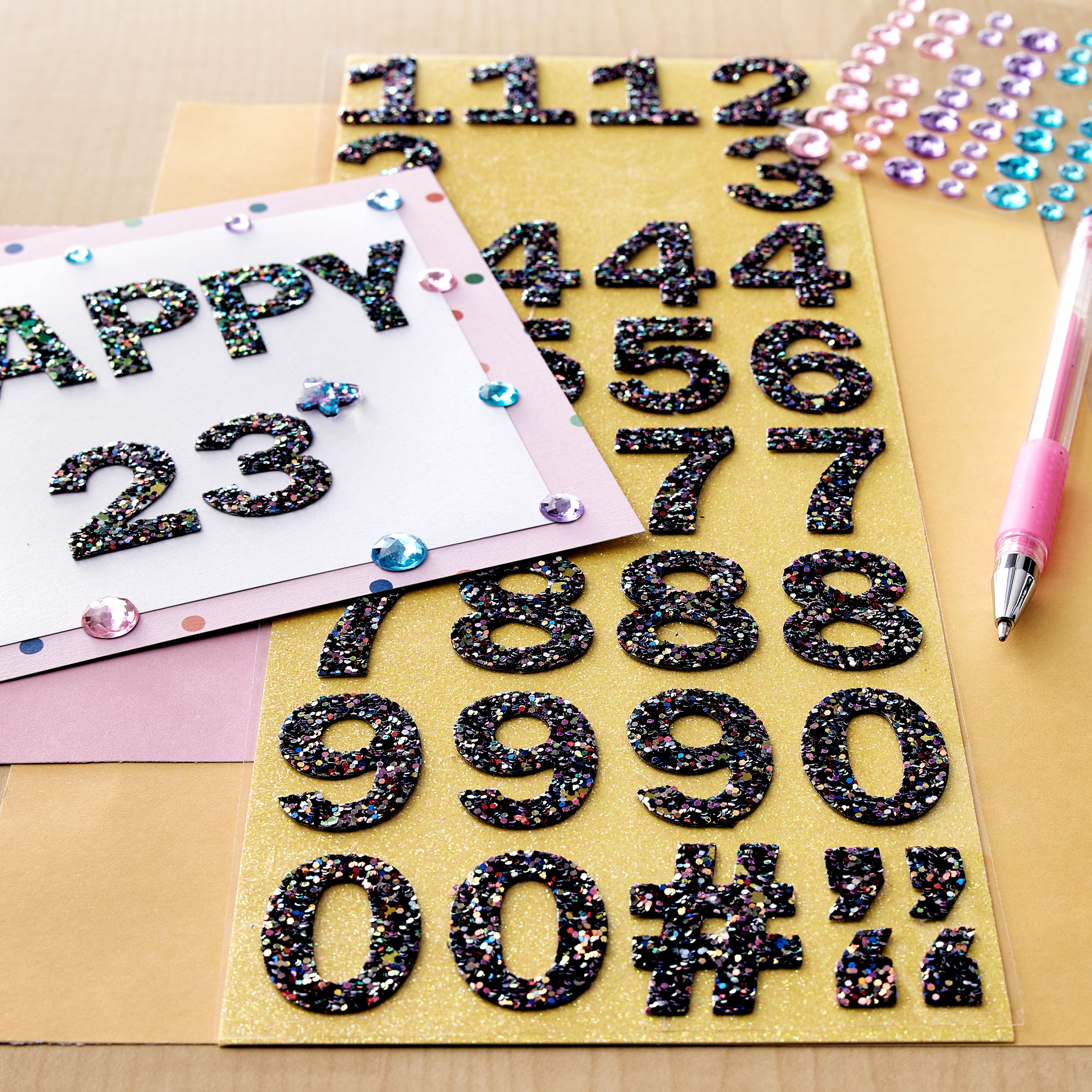 12 Pack: Red & Blue Glitter Number Stickers by Recollections™