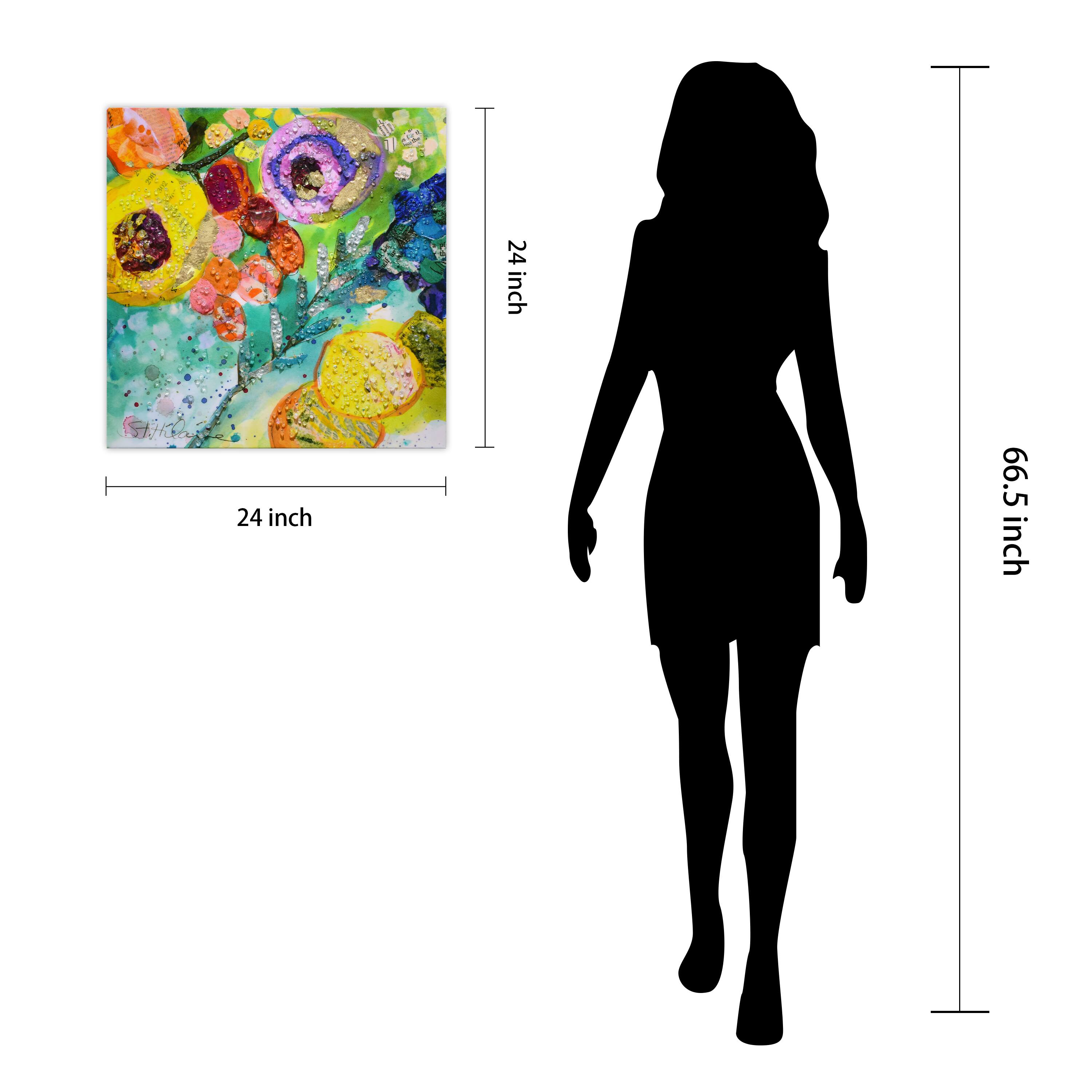 Empire Art Direct Arte De Crystallus 24" x 24" Floral Radiance II Crystal Epoxy Wrapped Acrylic Shards Abstract Canvas Wall Art