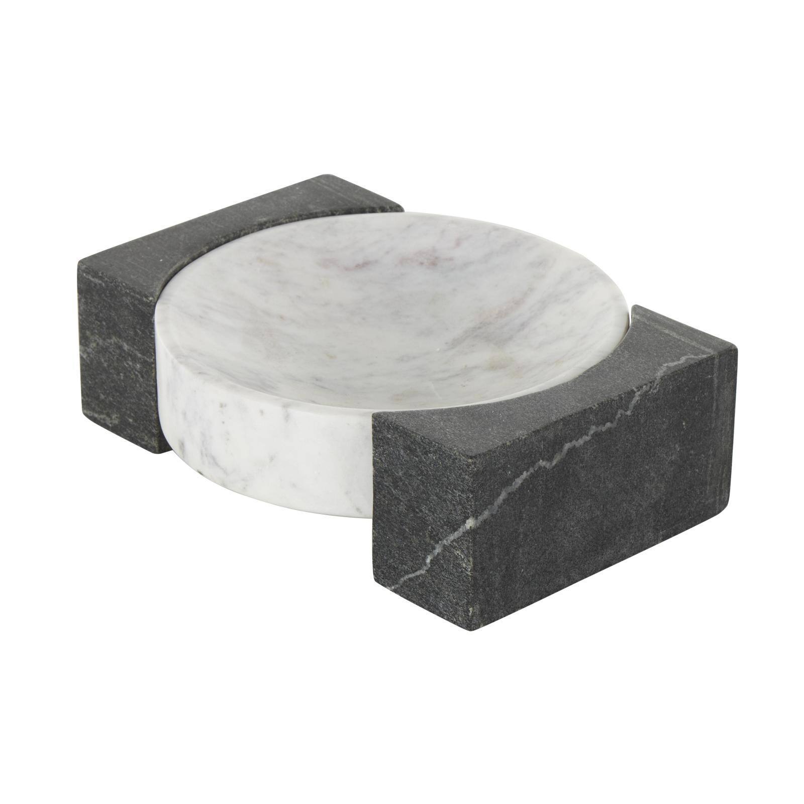 White & Black Marble Geometric Round Tray with Rectangular Blocks