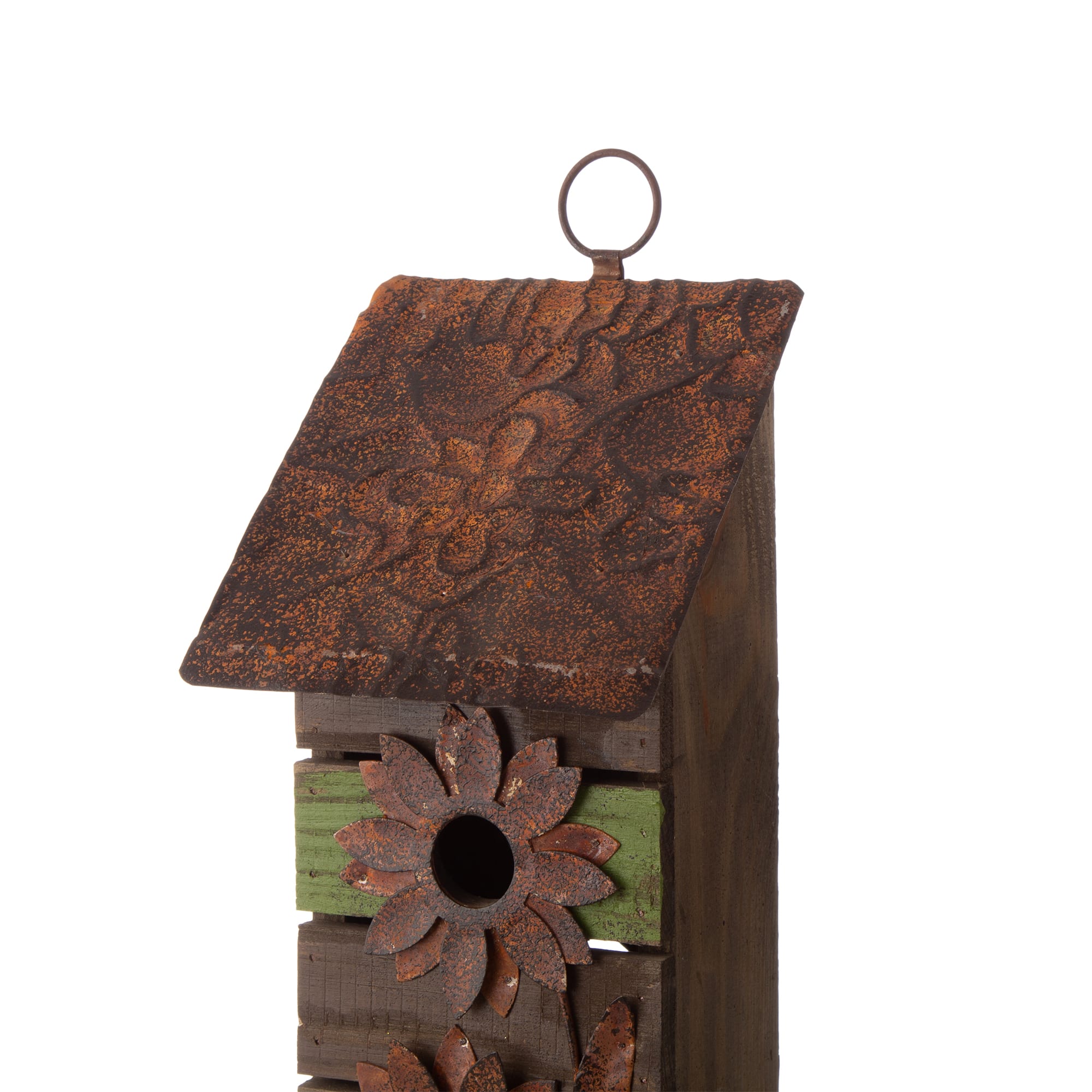 Glitzhome® Hanging 2-Tiered Distressed Wood Bird House with Flowers