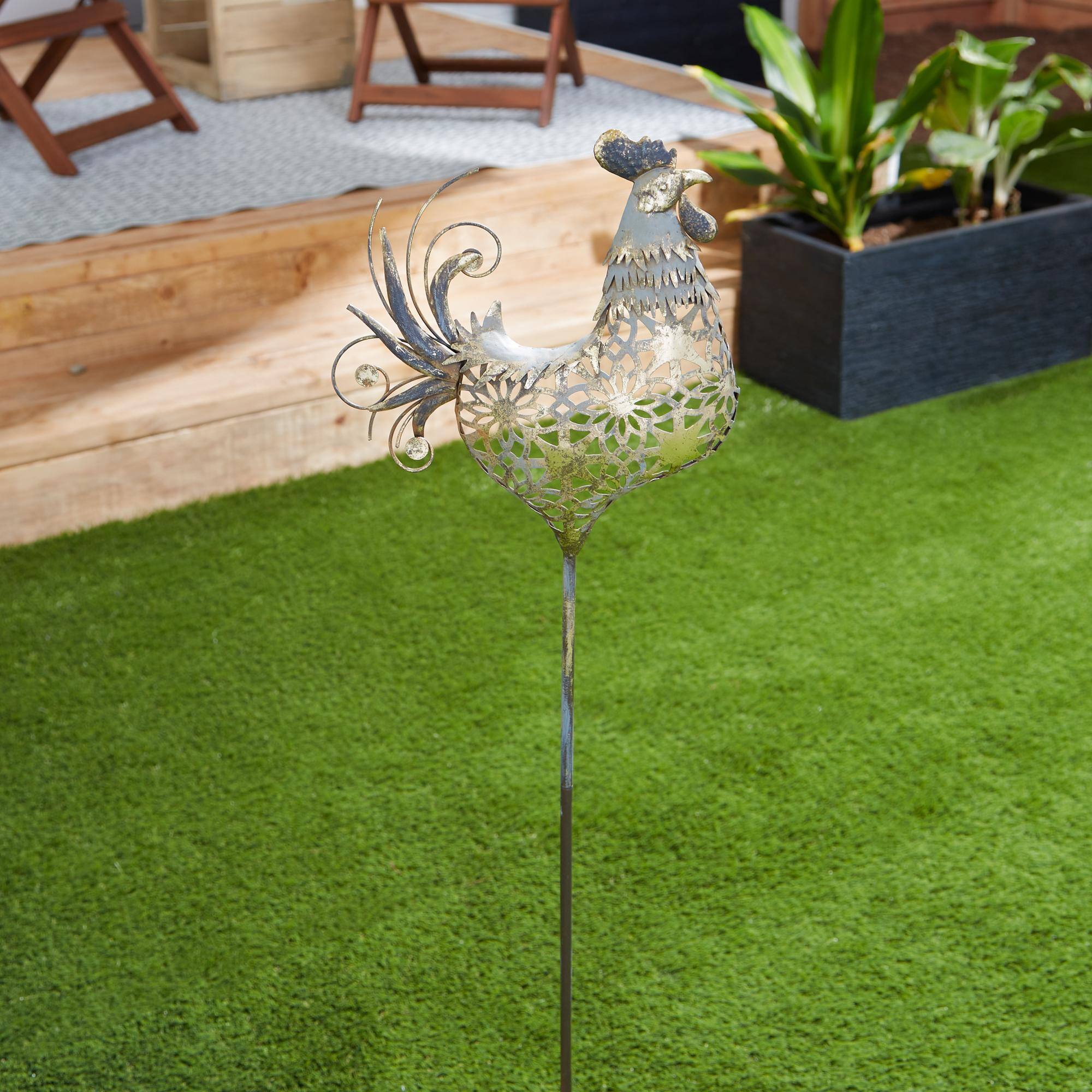 35.5" Gold Rooster Garden Stake