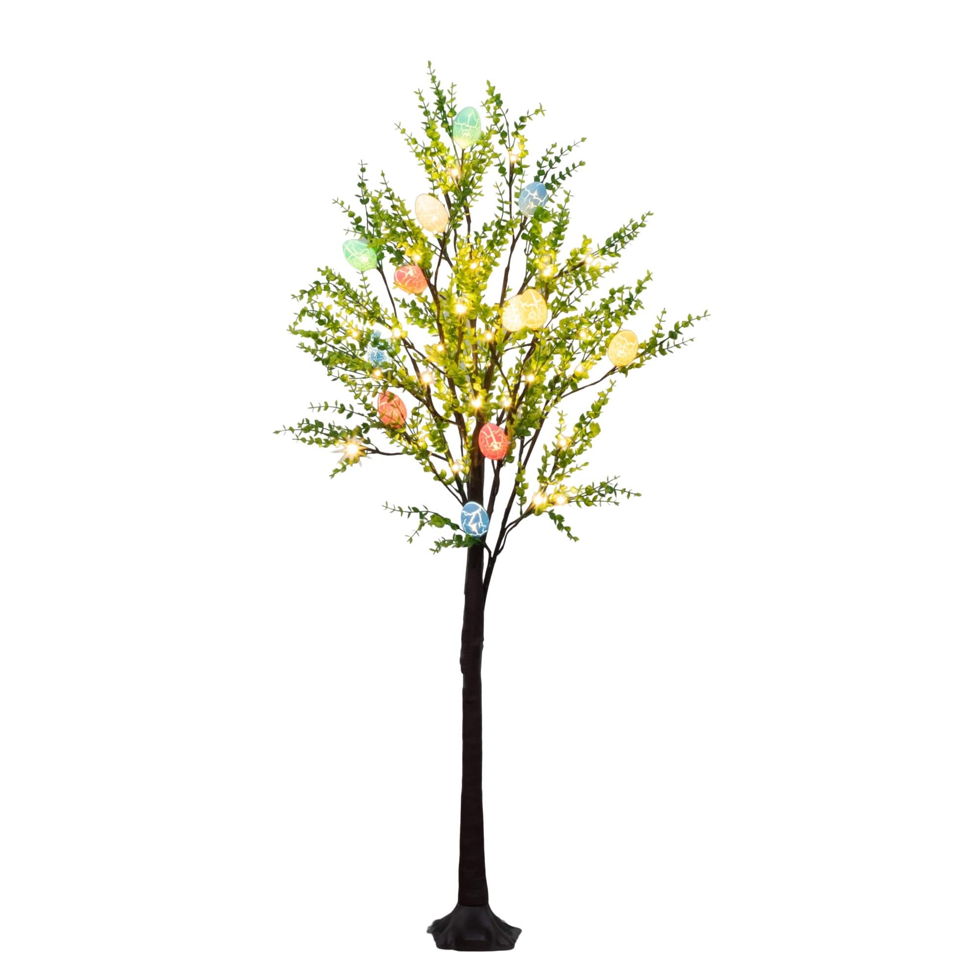 4ft. Pre-Lit Artificial Easter Egg Twig Tree with Greens and 48 Warm White LED Lights