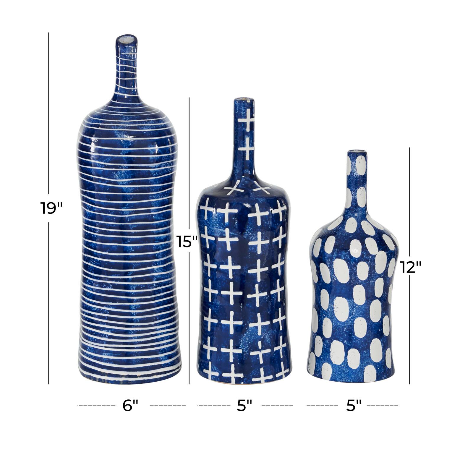 Blue & White Stoneware Contemporary Vase Set