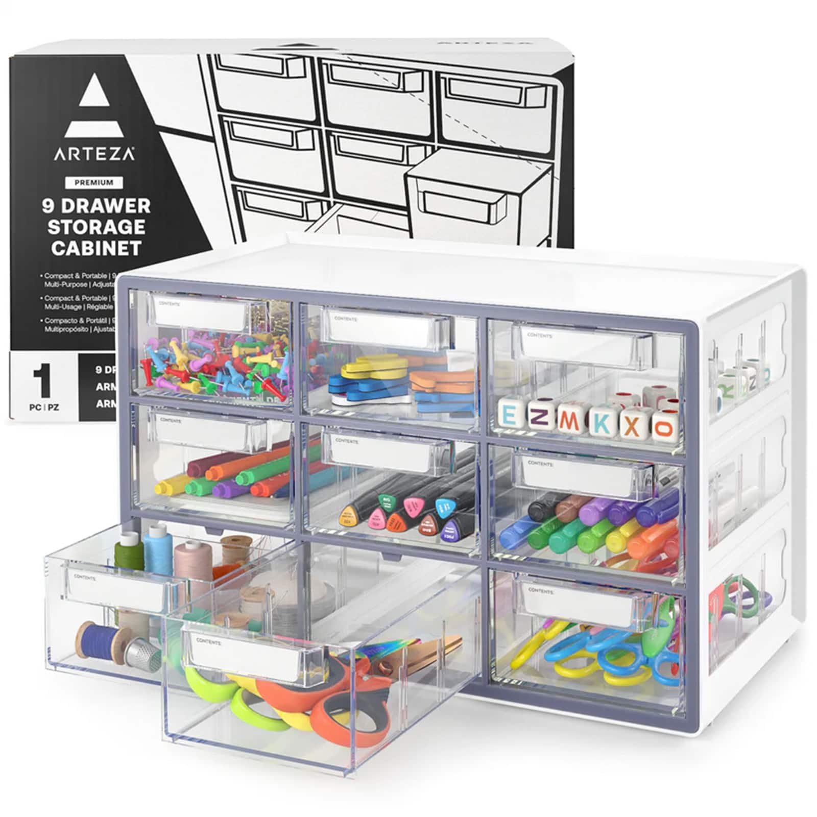 Arteza® Gray 9 Drawer Stackable Storage Cabinet