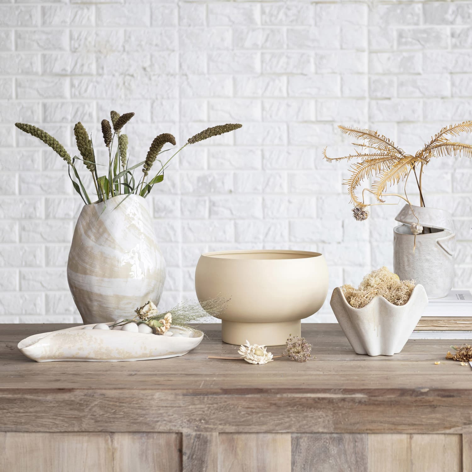 Hello Honey® 7.5" Cream Reactive Glaze Round Stoneware Ruffled Bowl
