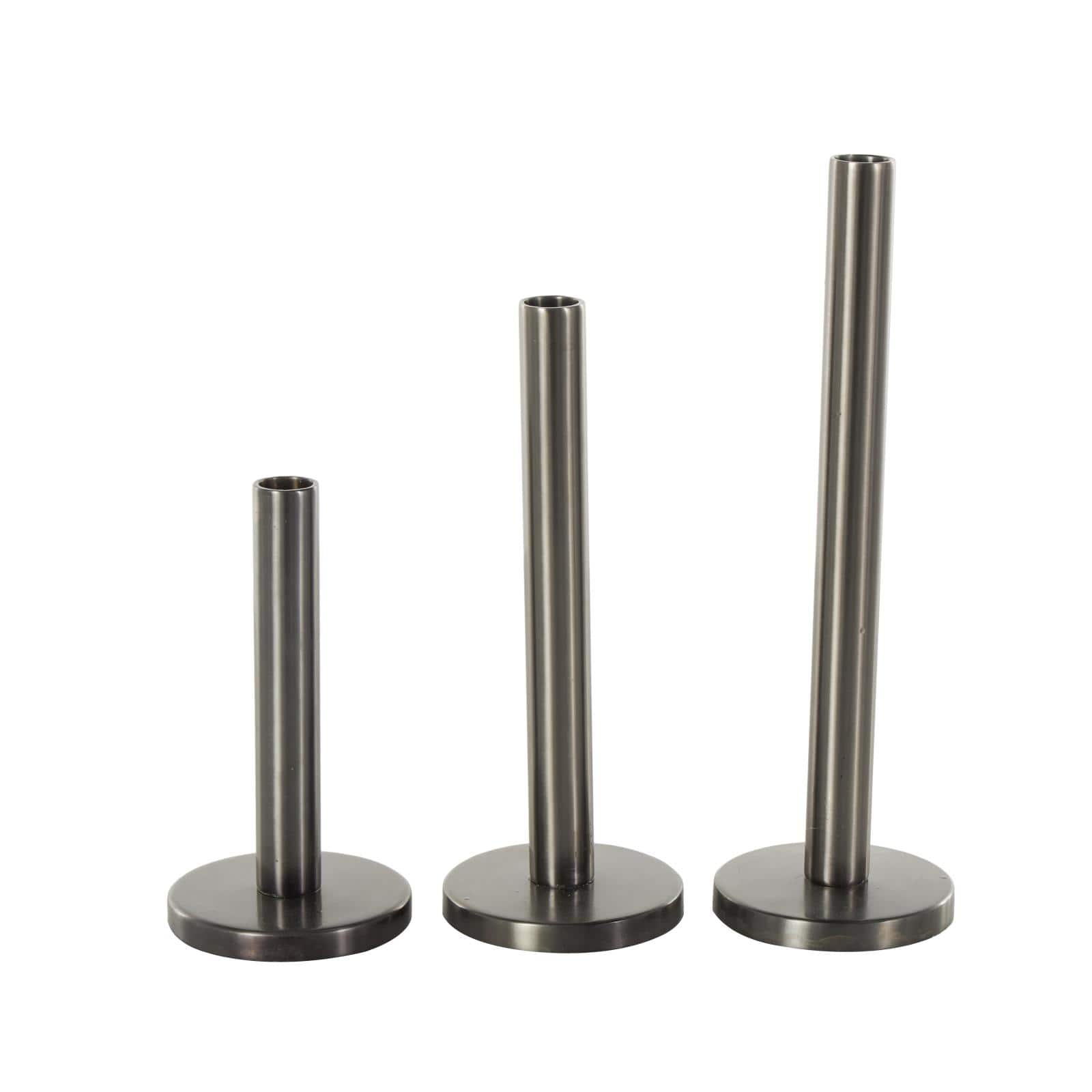 Silver Stainless Steel Slim Decorative Candle Holder with Round Base Set