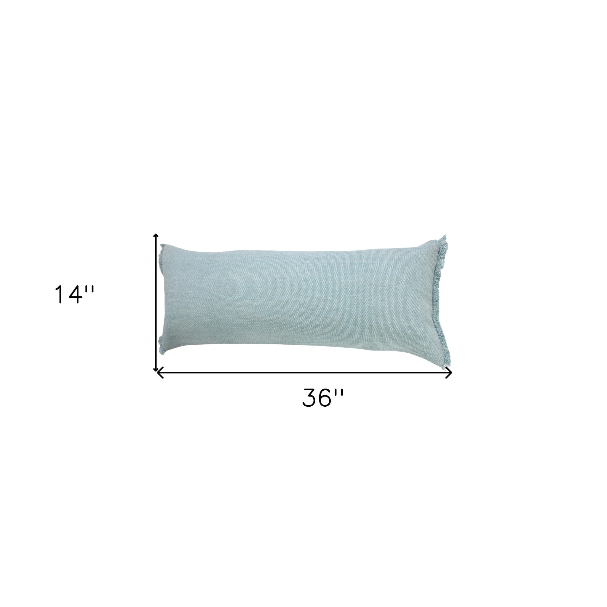 HomeRoots 14" x 36" Light Blue Cotton Lumbar Fringe Throw Pillow
