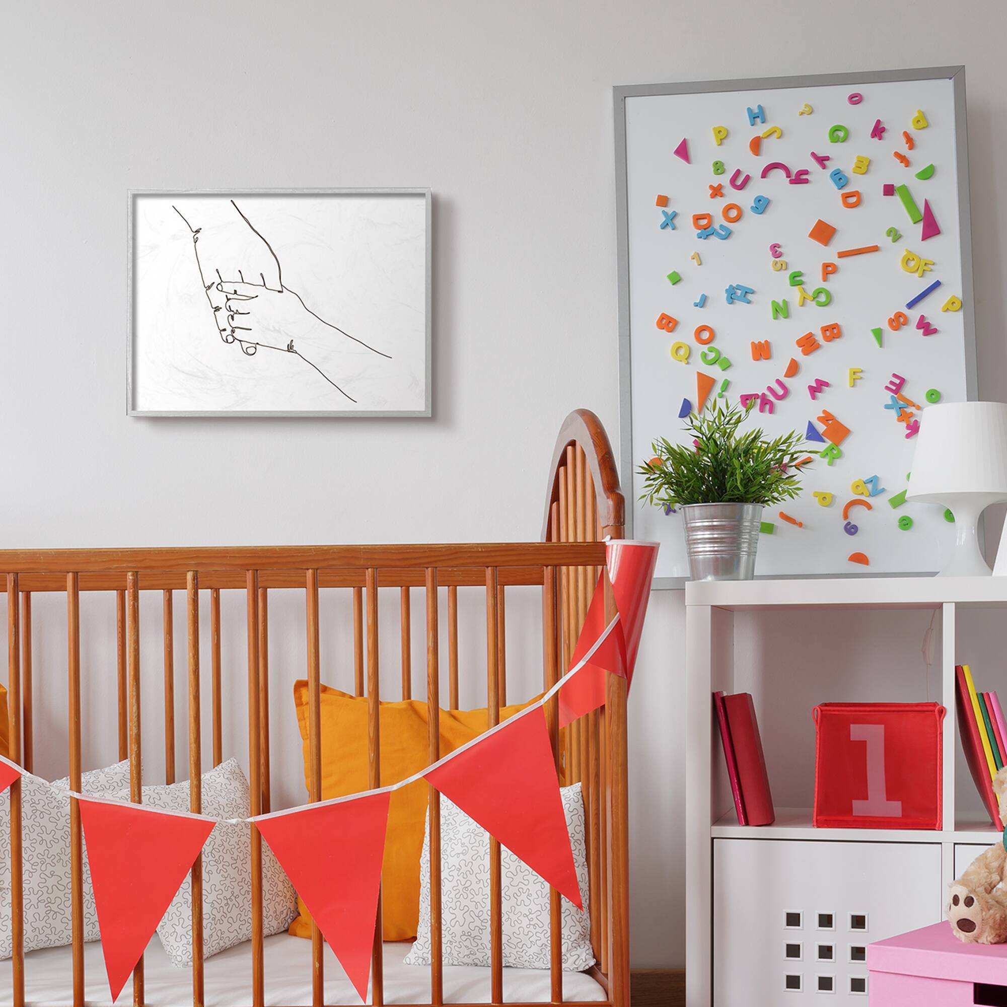 Stupell Industries Family Holding Hands Pose Minimal Linework in Gray Frame Wall Art