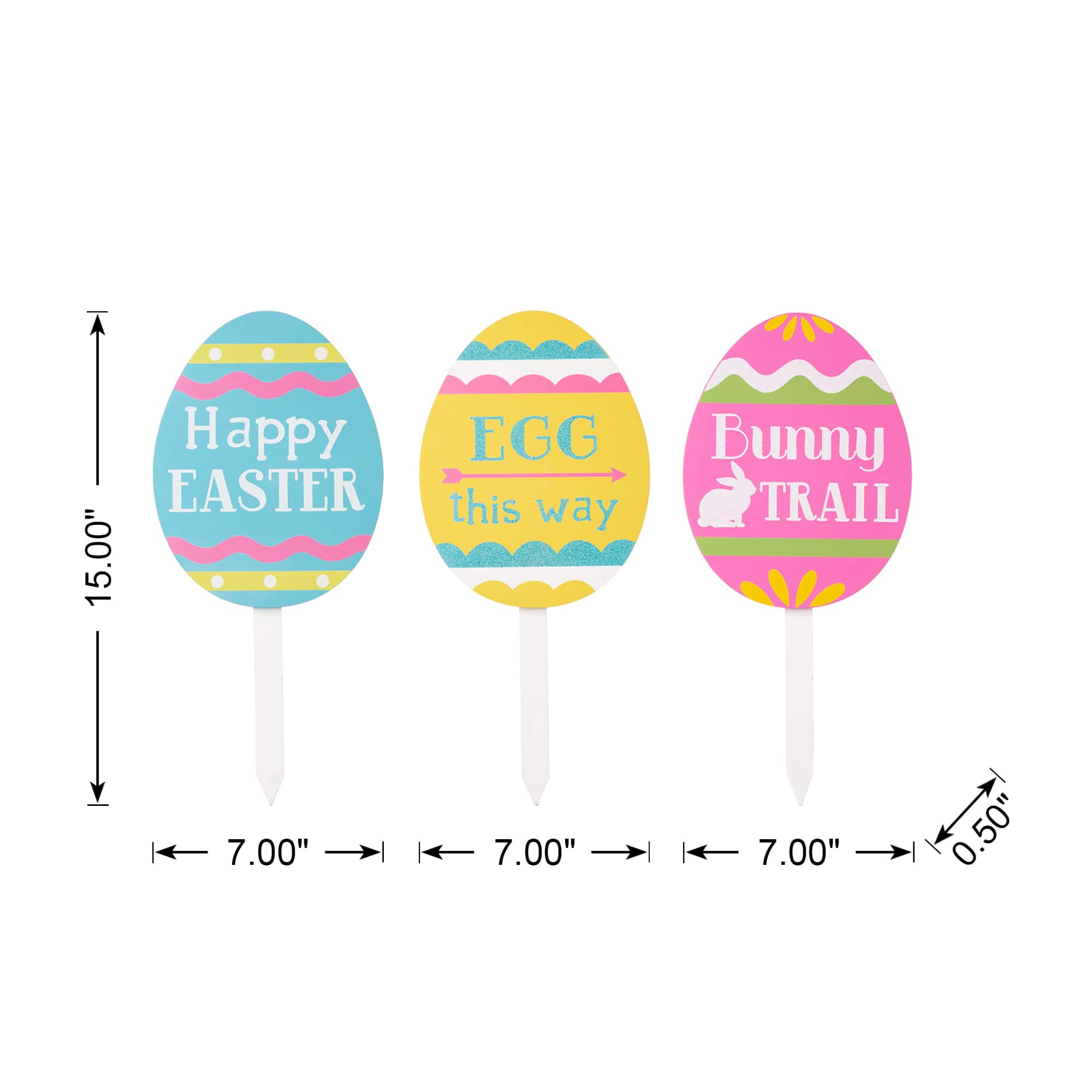 Glitzhome® 15" Wooden Easter Egg Yard Stake Set