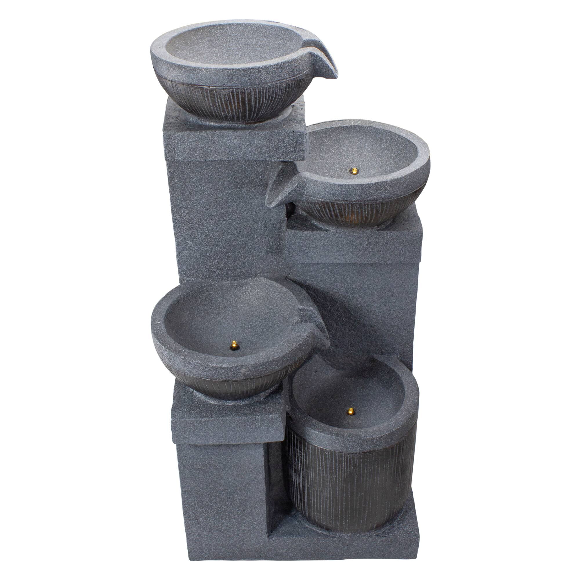23" LED Cascading 4-Tier Bowl Outdoor Water Fountain