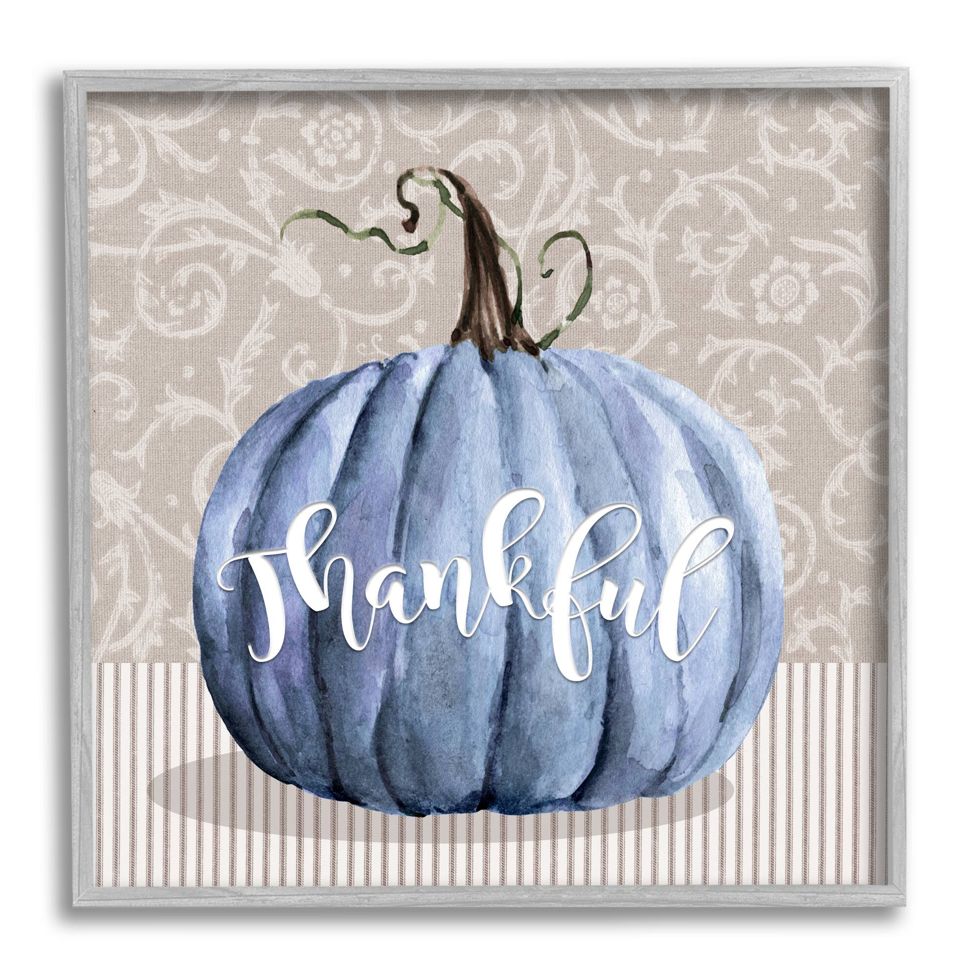 Stupell Industries Thankful Patterned Fall Pumpkin Framed Giclee Art