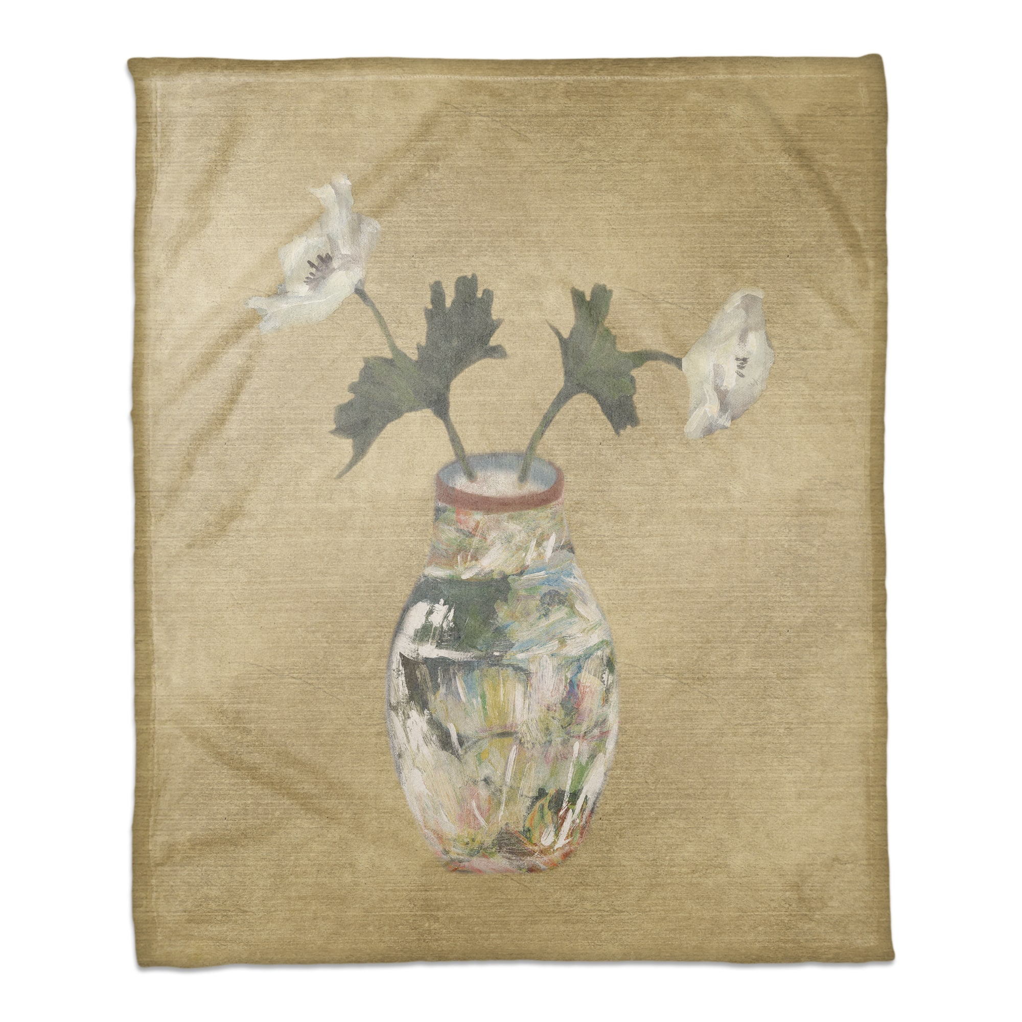 50" x 60" Colorful Vase with White Florals Coral Fleece Blanket