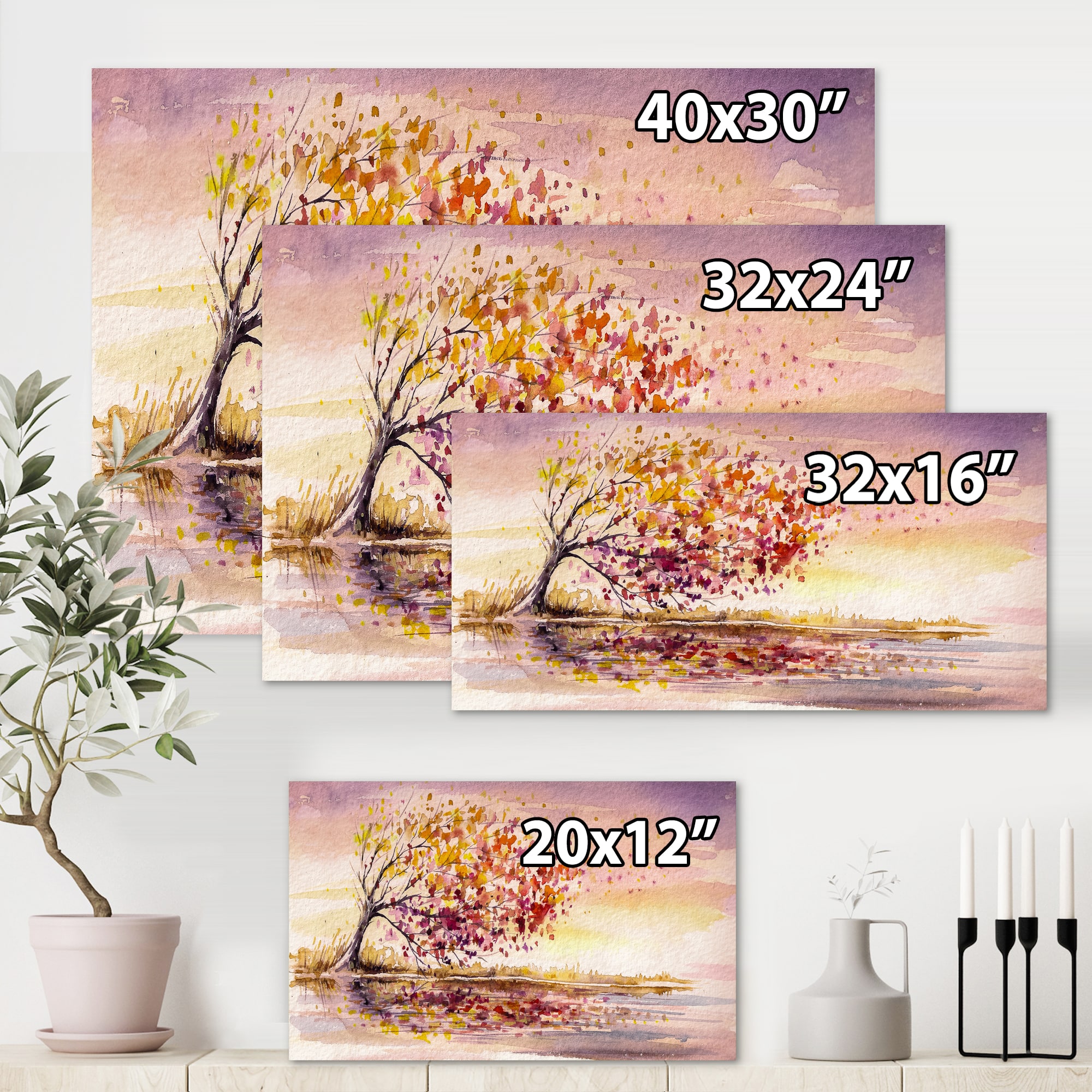 Designart - Yellow and Orange Autumn Tree - Traditional Canvas Wall Art Print