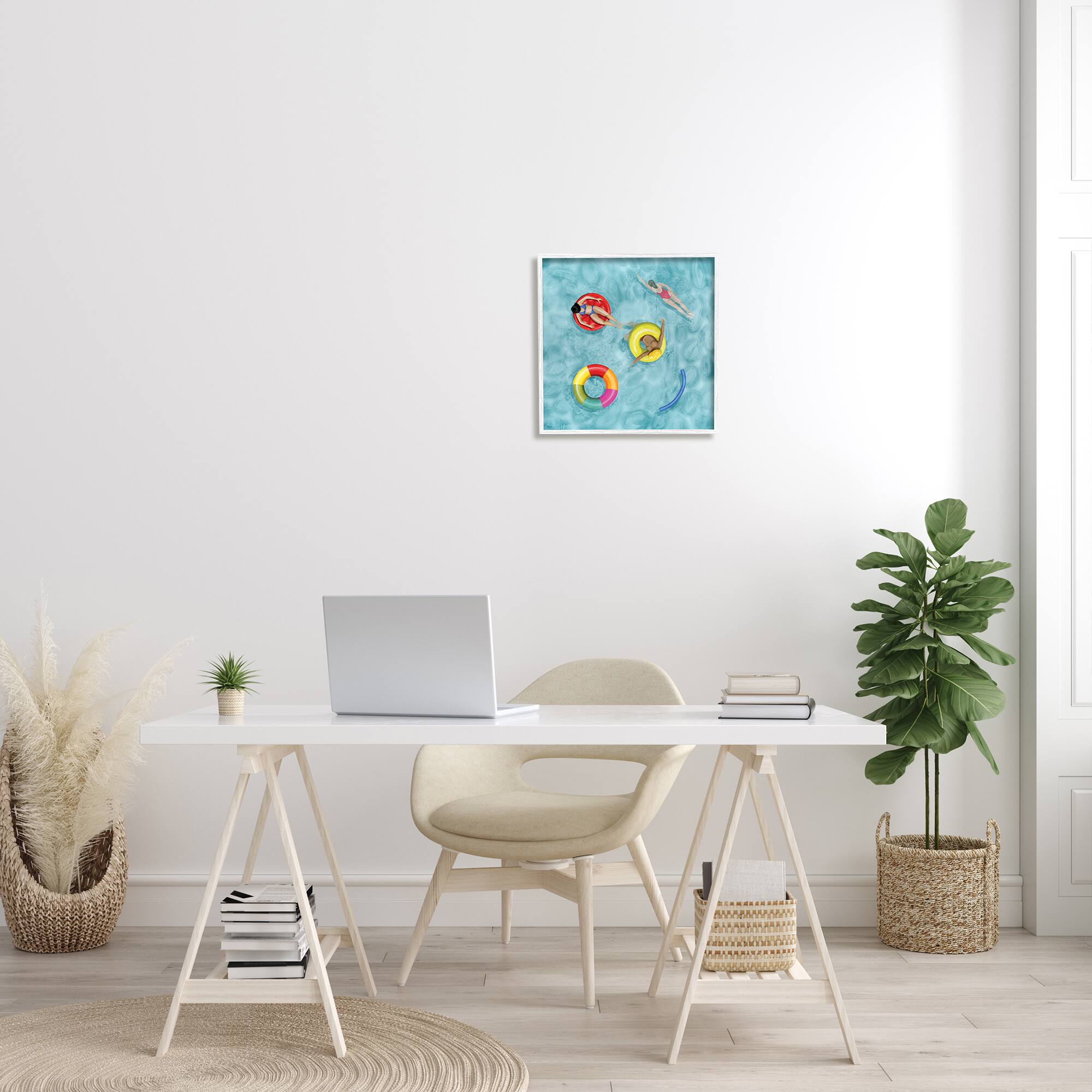 Stupell Industries Swimmers In Pool Inner Tube Cool Blue Water in White Frame Wall Art