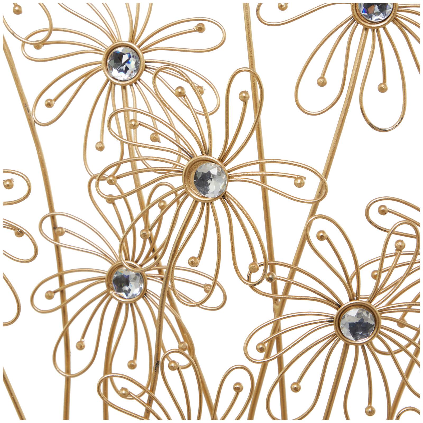 3.25ft. Gold Colored Metal Floral Sculpture with Crystal Embellishments
