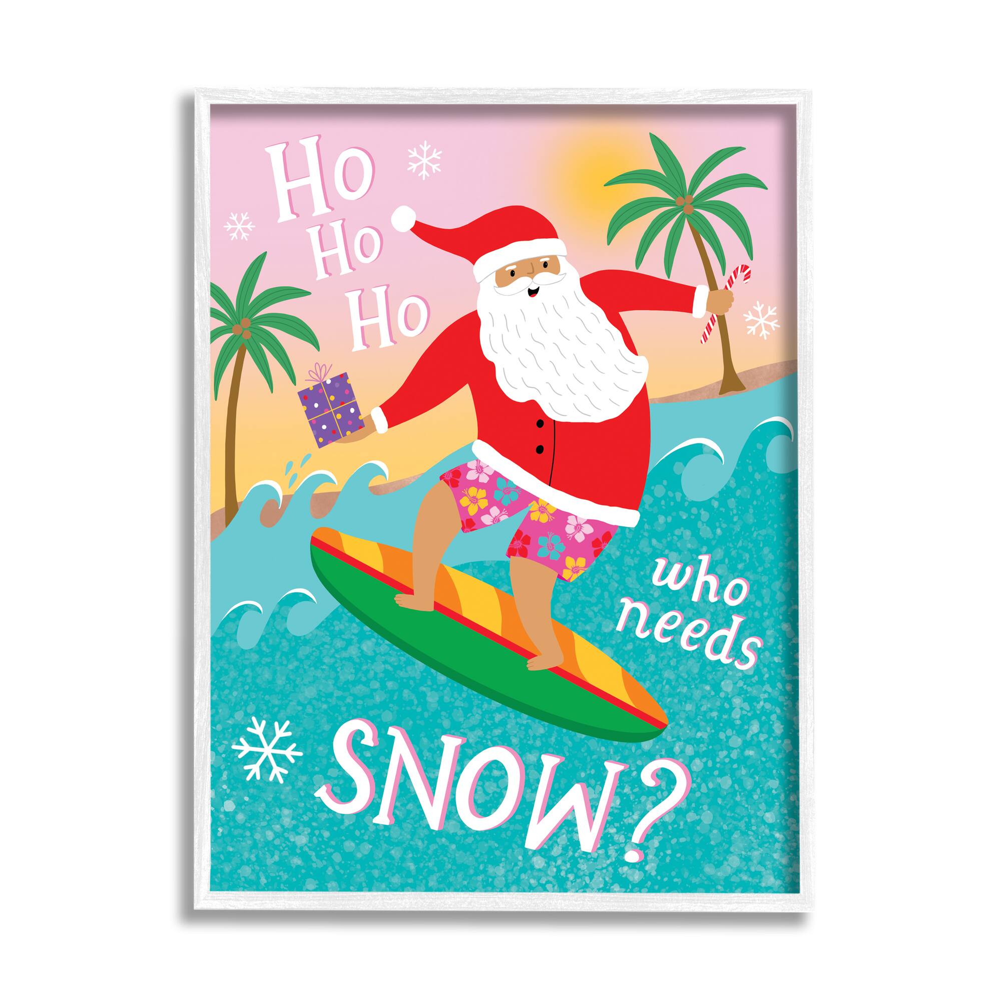 Stupell Industries Who Needs Snow Surfing Santa Framed Giclee Art