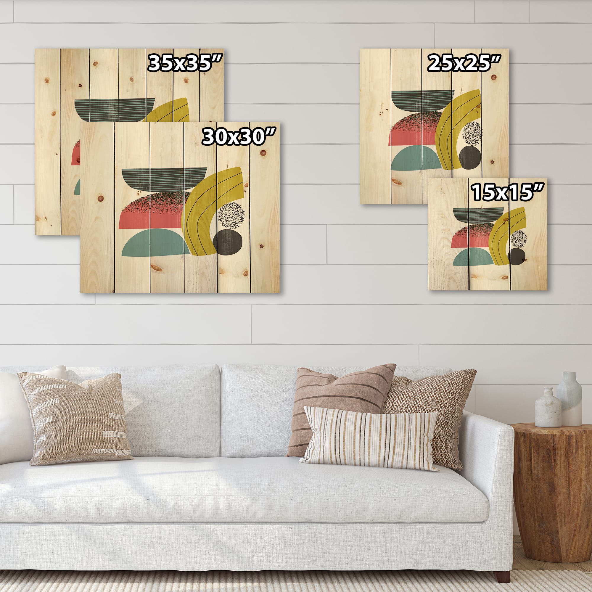 Designart - Colorful Geometric Abstract Art Collage II - Modern Print on Natural Pine Wood
