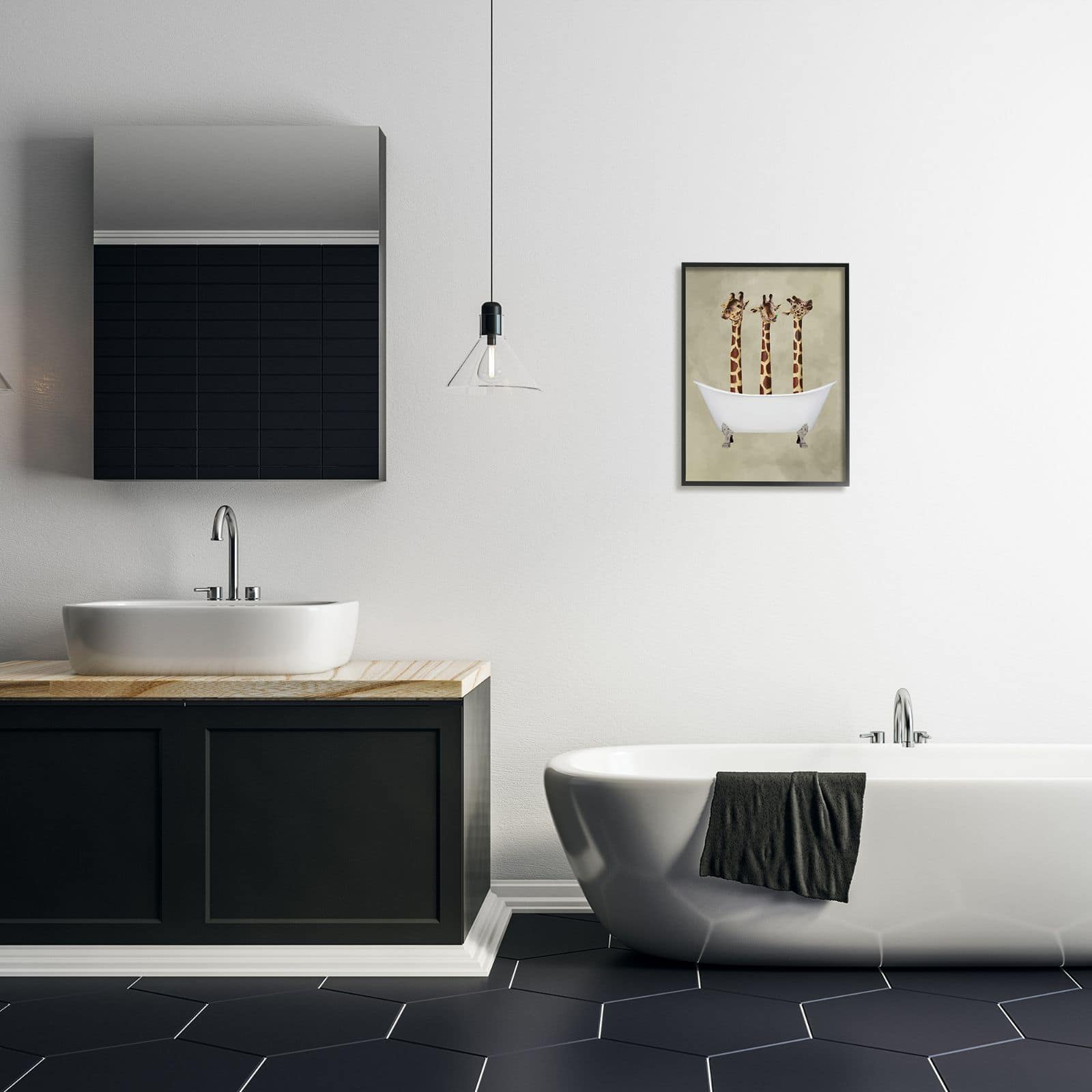 Stupell Industries Three Giraffes In A Bathtub Framed Wall Art