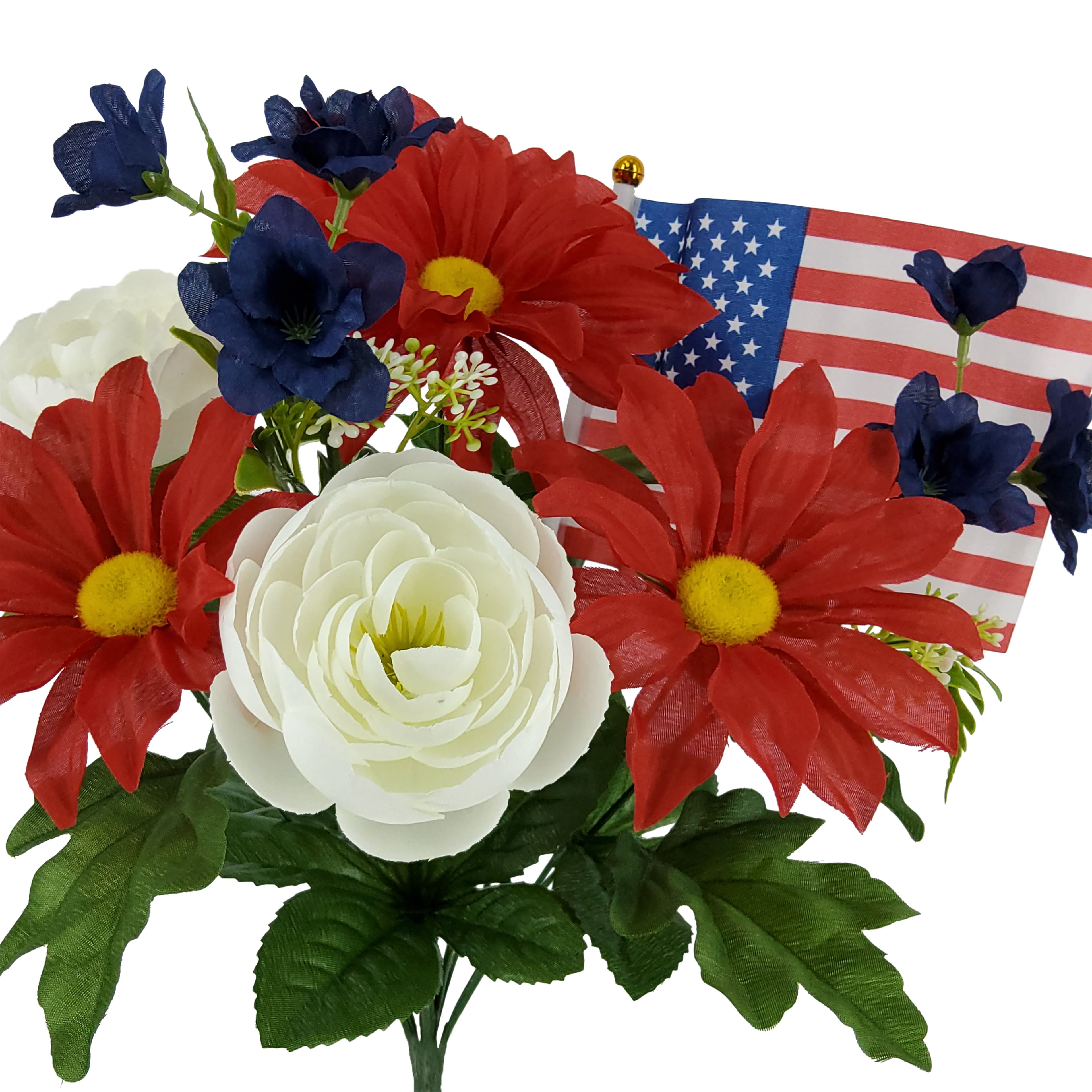 15" Zinnia & Ranunculus Mix with Flag Bush by Celebrate It™