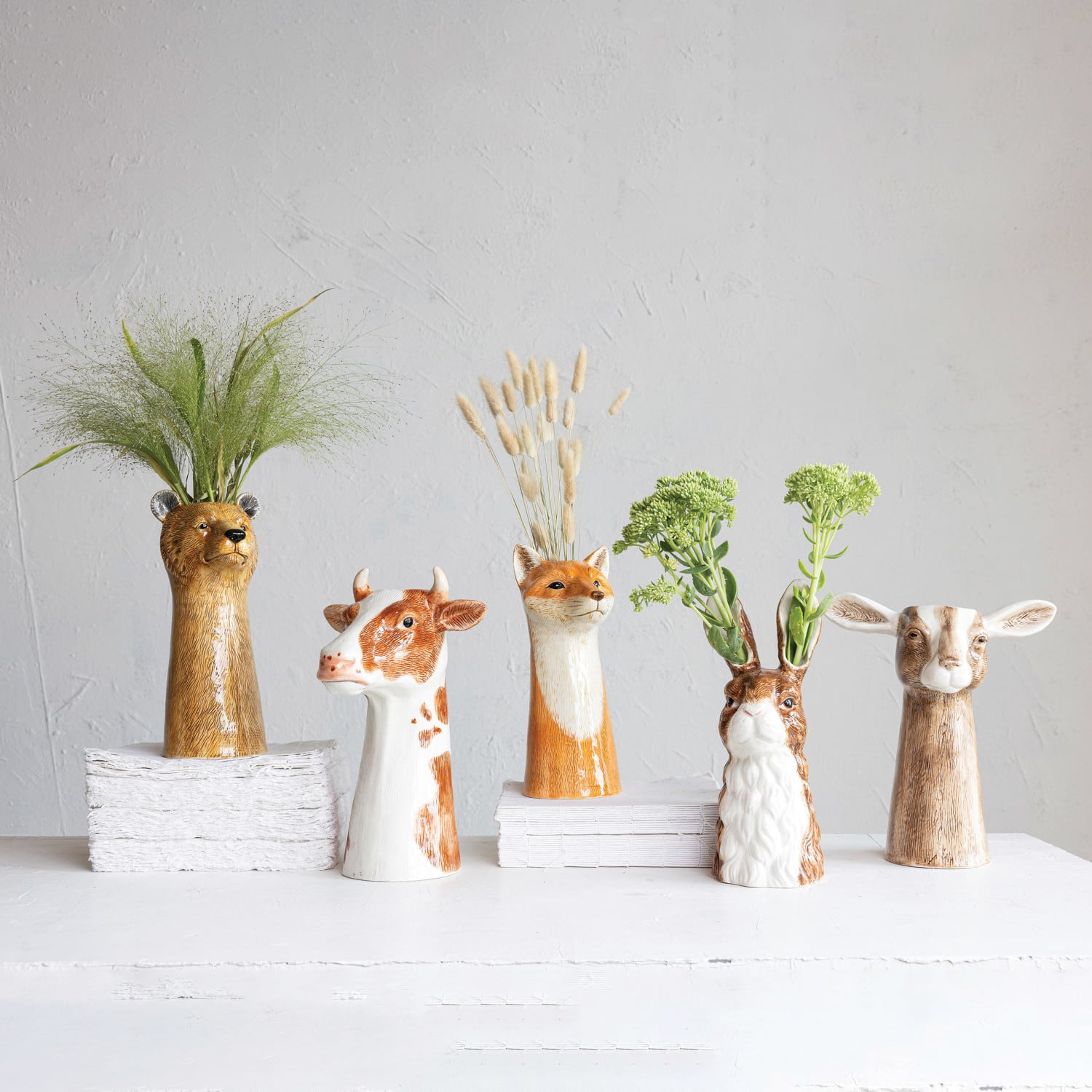 Hello Honey® 11" Brown & White Hand-Painted Decorative Stoneware Goat Vase