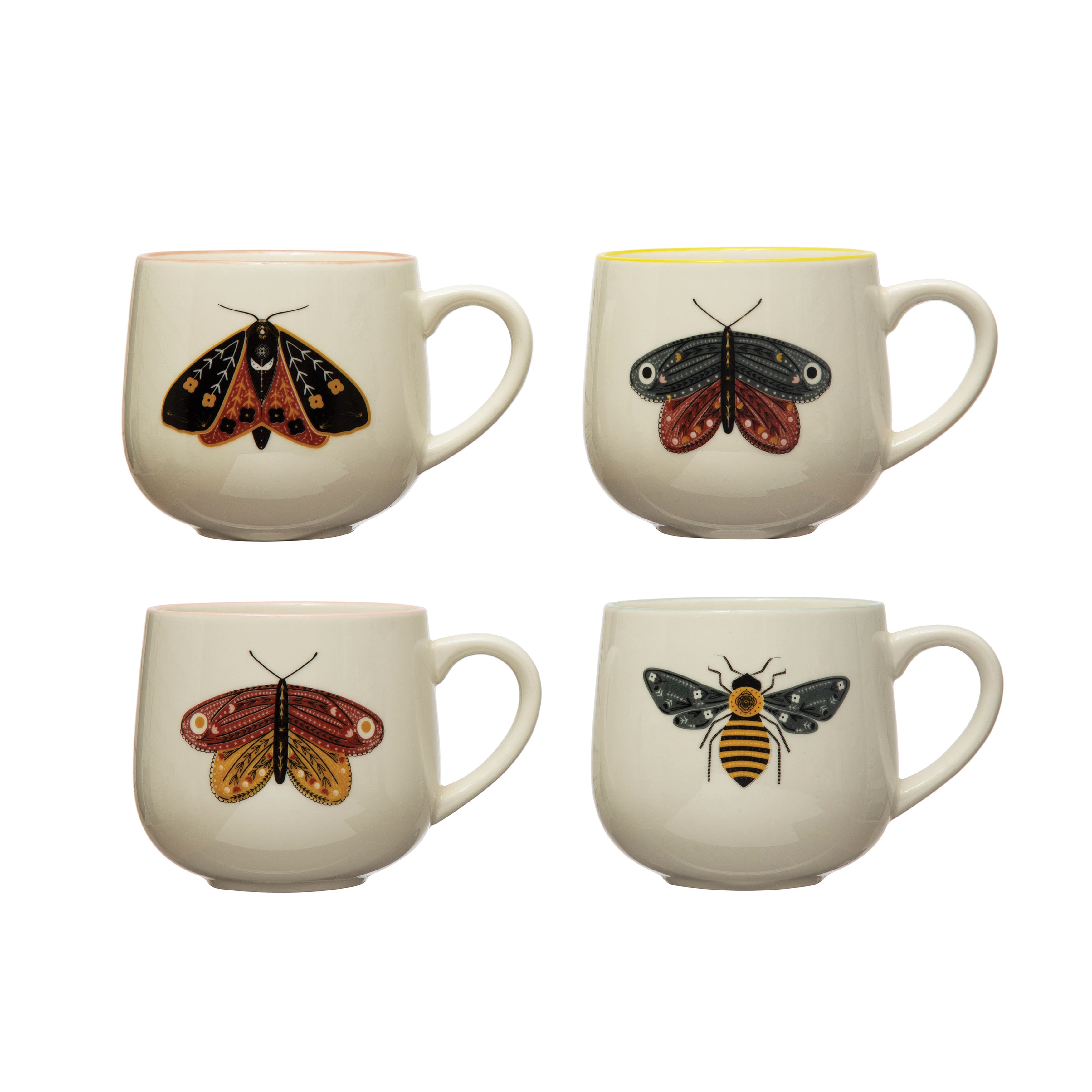 Hello Honey® 12oz. Stoneware Mugs with Painted Winged Insects Set