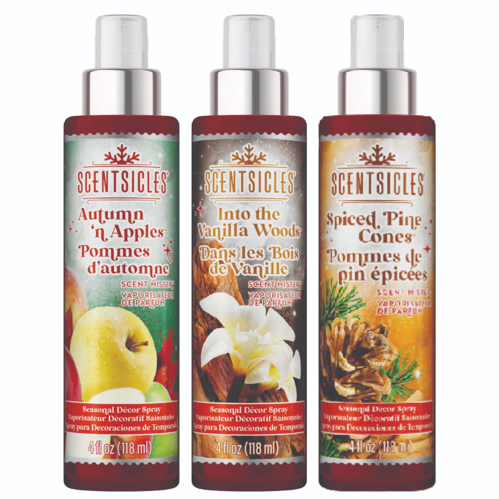 Scentsicles Scent Mister Into the Vanilla Woods, Autumn 'n Apples and Spiced Pine Cones, 3 pack