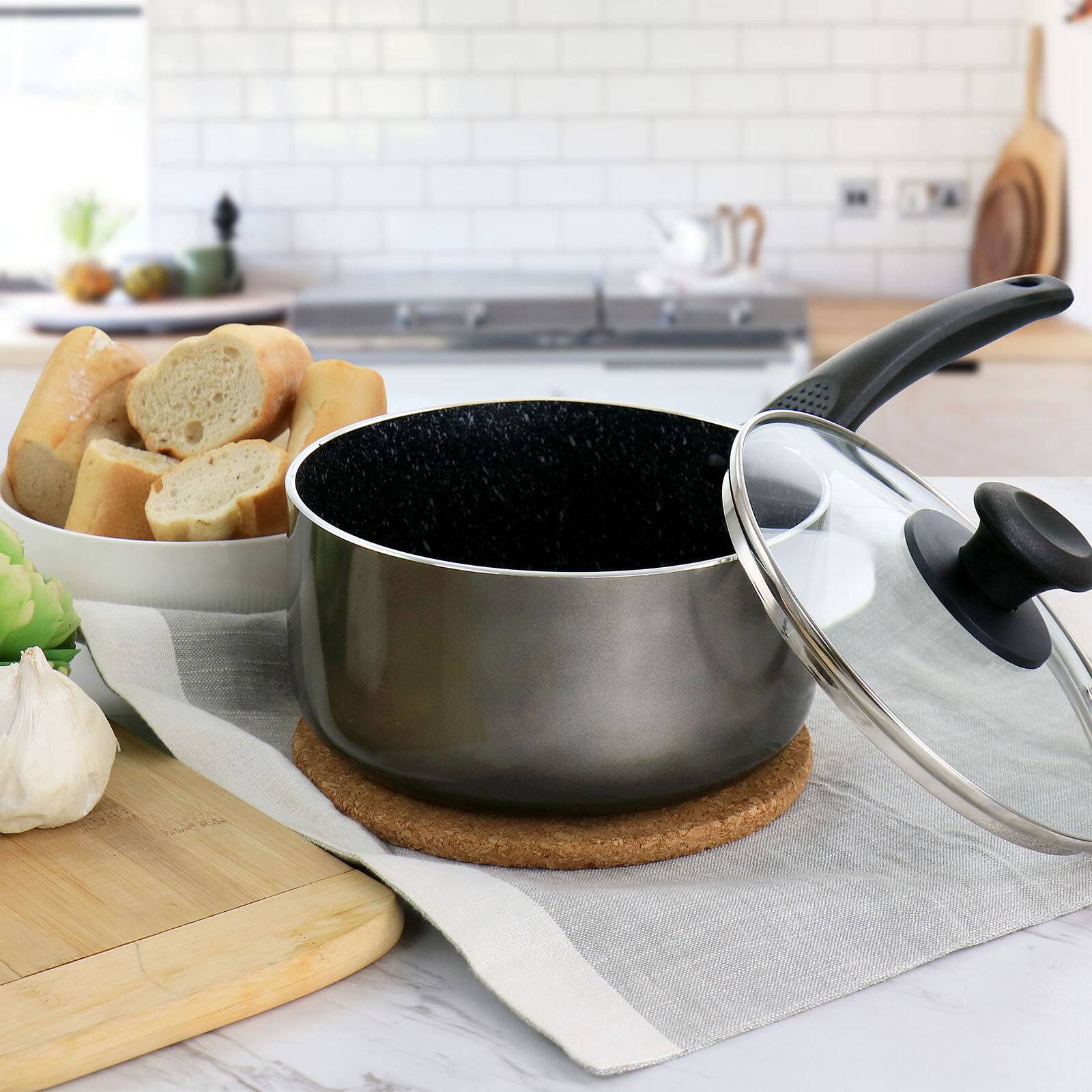 Oster 2.5qt. Merrion Metallic Gray Nonstick Aluminum Saucepan with Lid