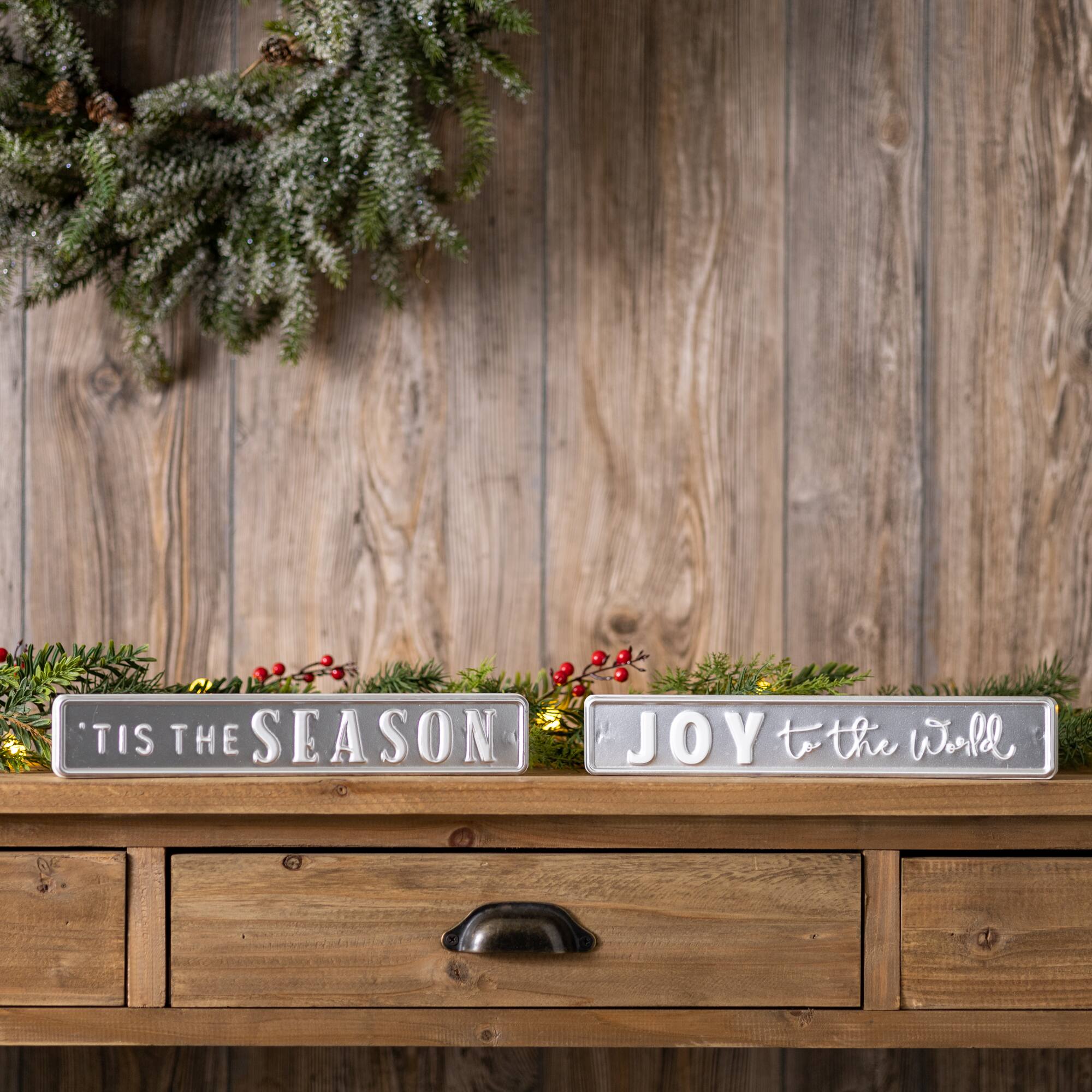 Melrose 12" Metal Holiday Sentiment Signs, 2ct.