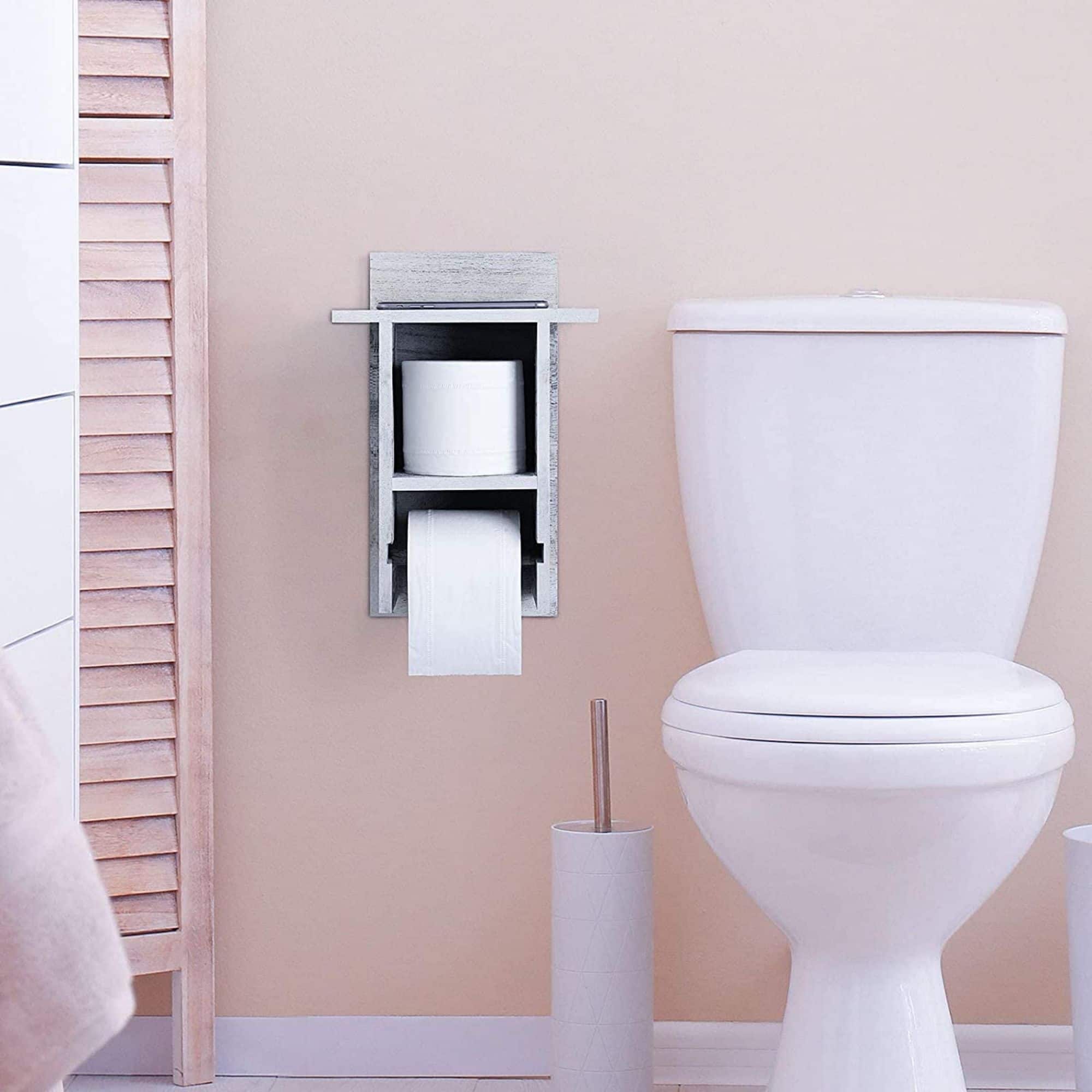 NEX™ 14" Rustic White Wall Mounted Toilet Paper Holder with Shelf