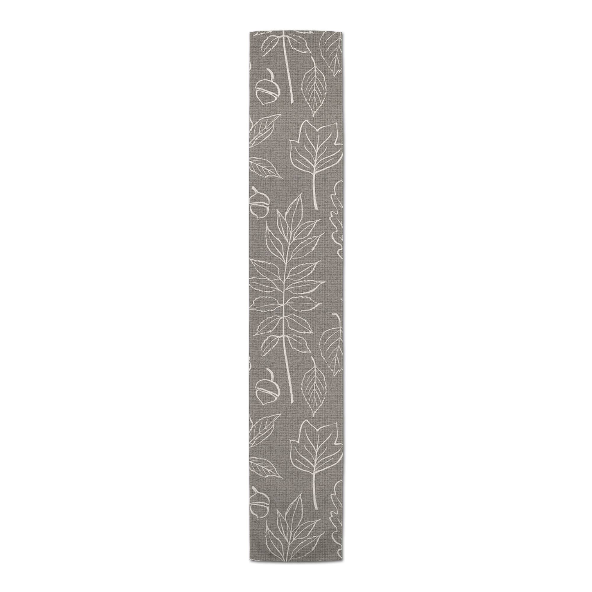 90'' Gray Leaf Pattern Cotton Twill Runner