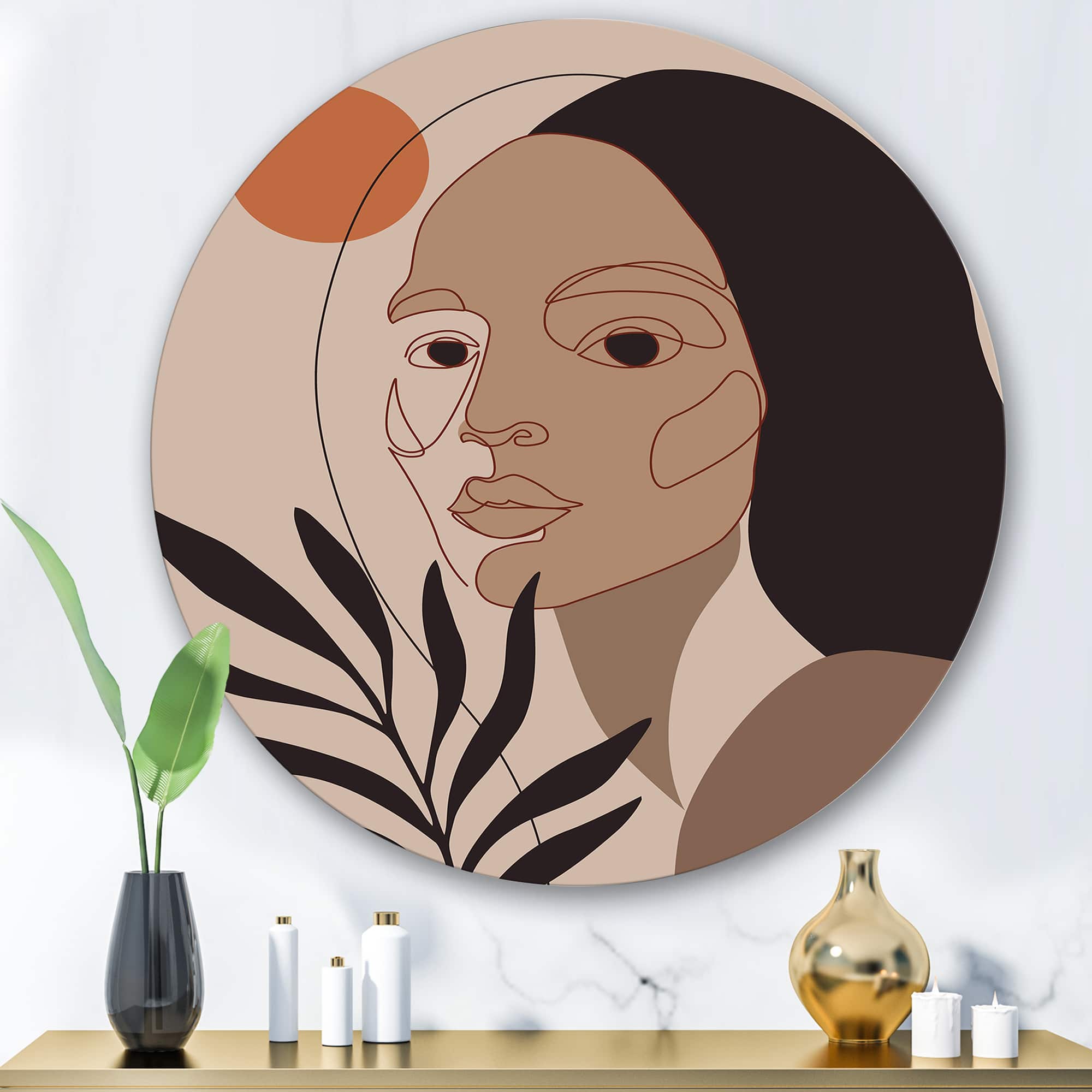 Designart - Retro Minimal Portrait of Young Woman