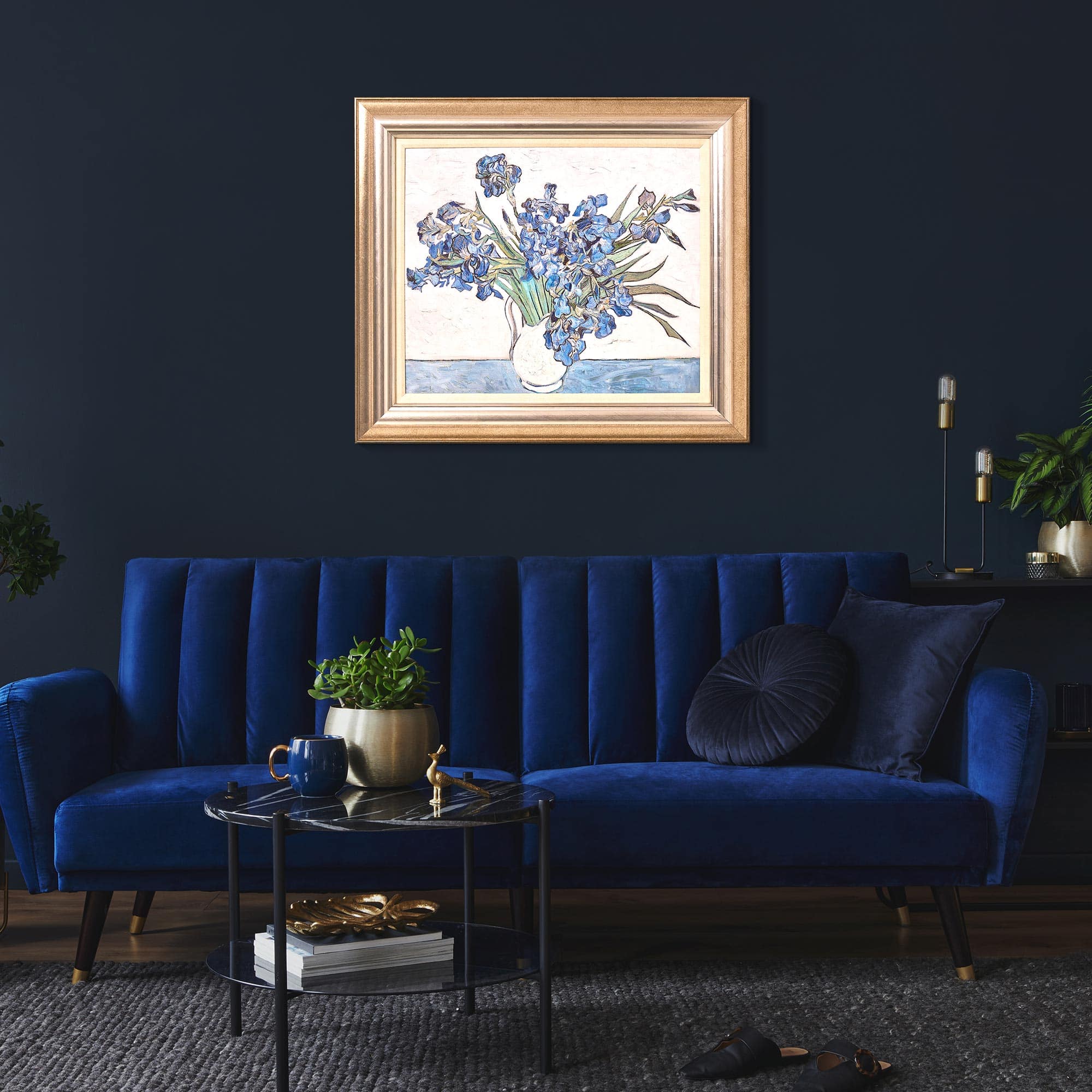 American Art Decor Ornate Framed Blue Irises Canvas Print by Vincent van Gogh - 31.5" x 27.5"