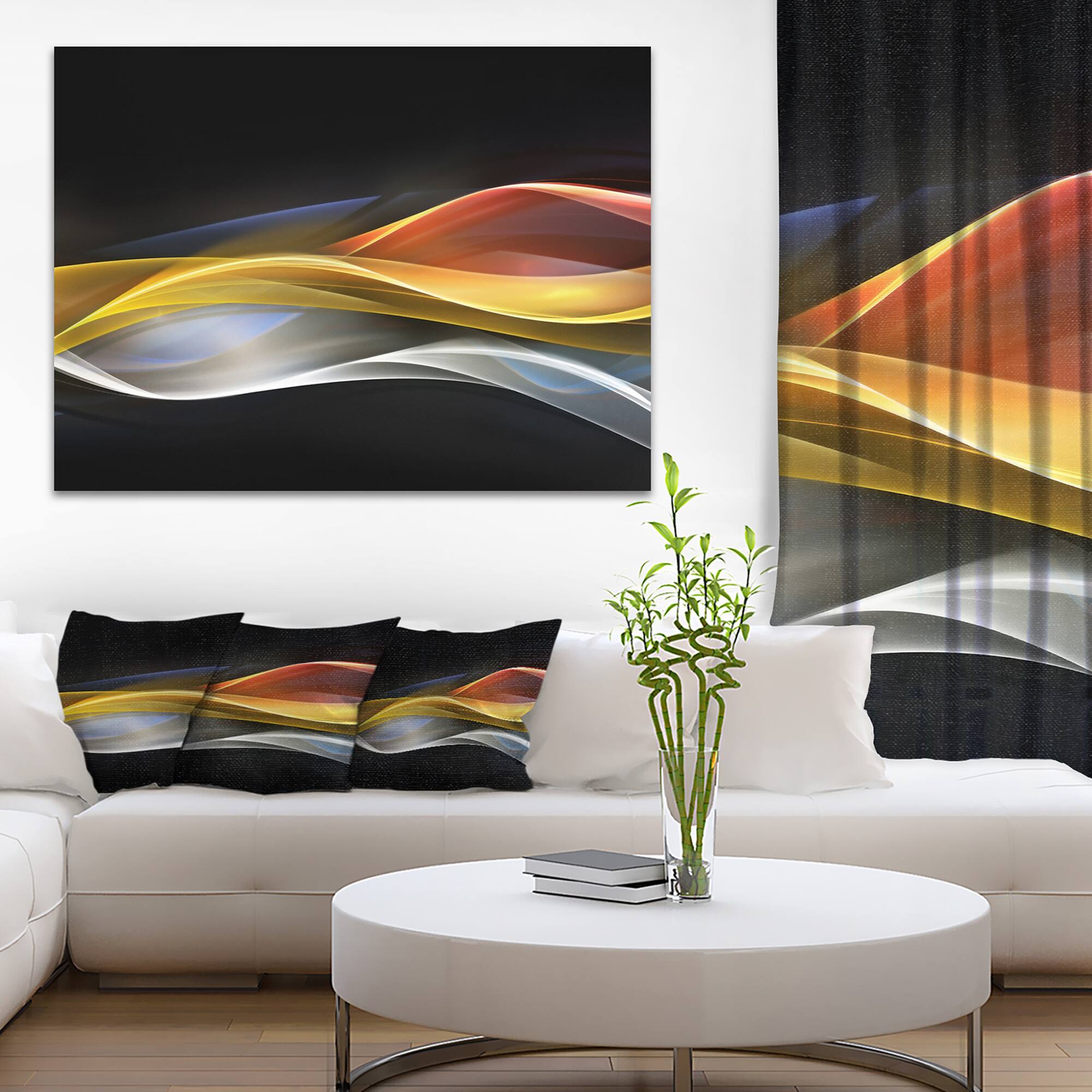 Designart - 3D Gold Silver Wave Design - Abstract Canvas art print