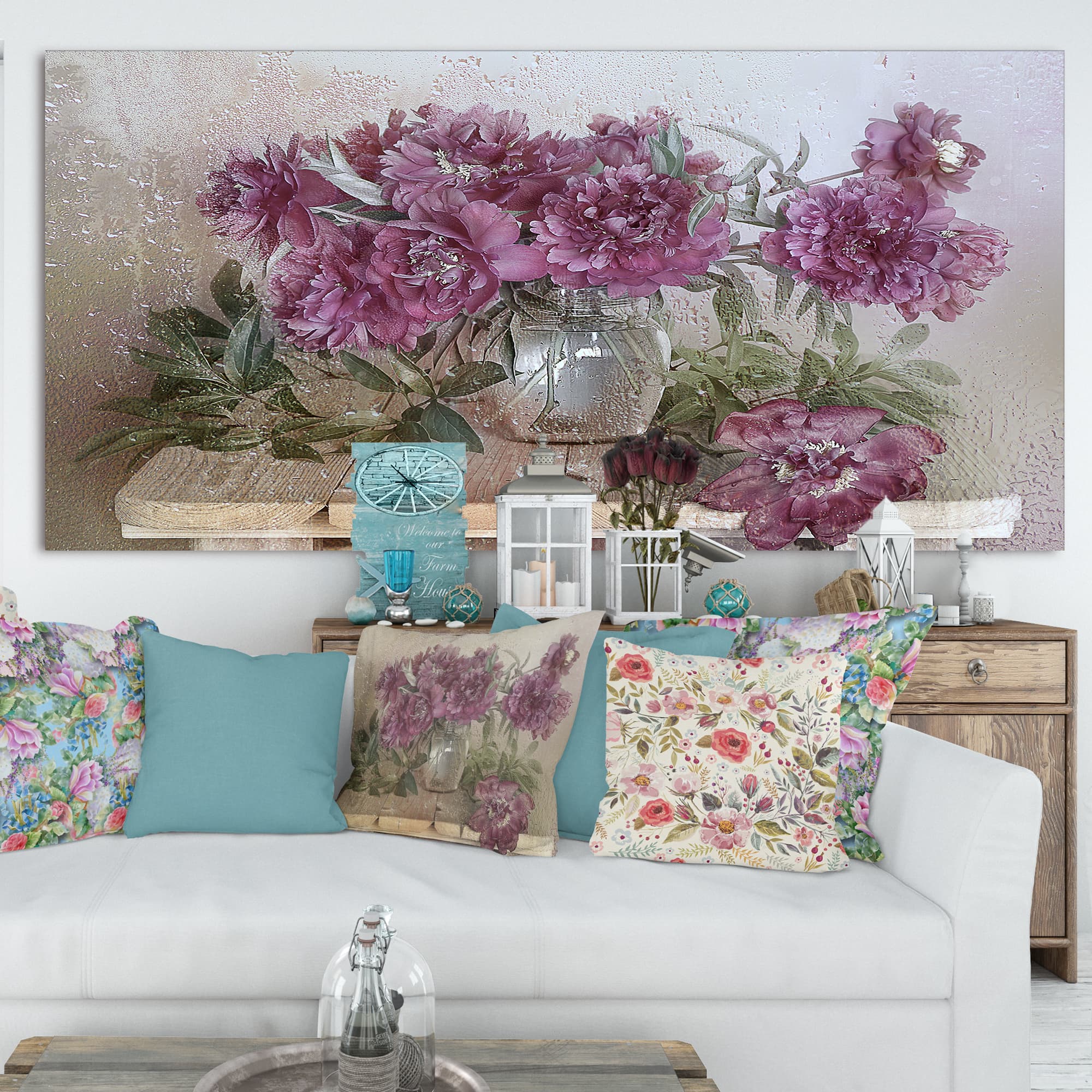 Designart - Bouquet of Pink Peonies - Floral Art Canvas Print
