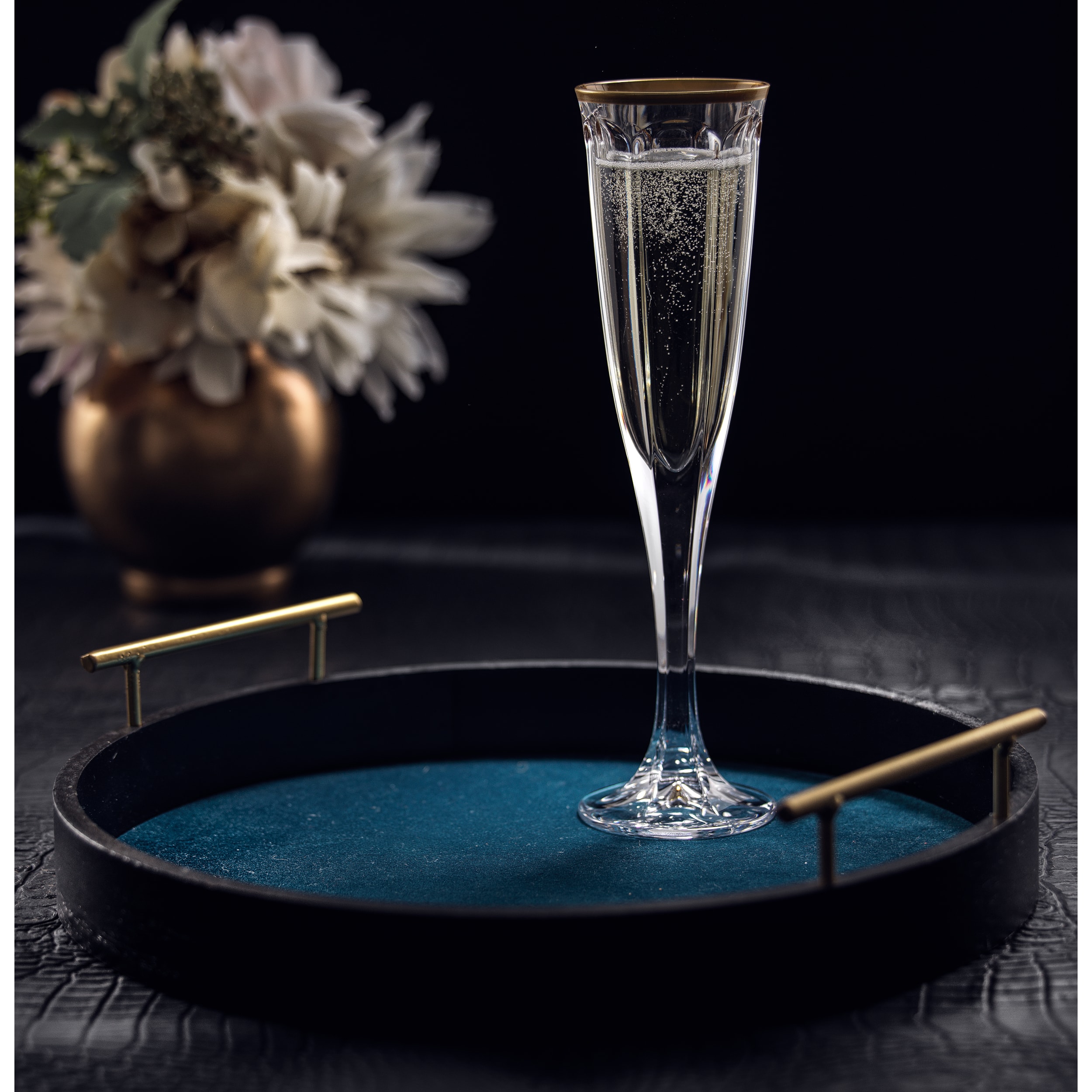 JoyJolt® 4.3oz. Gold Rimmed Windsor Crystal Champagne Flutes, 2ct.
