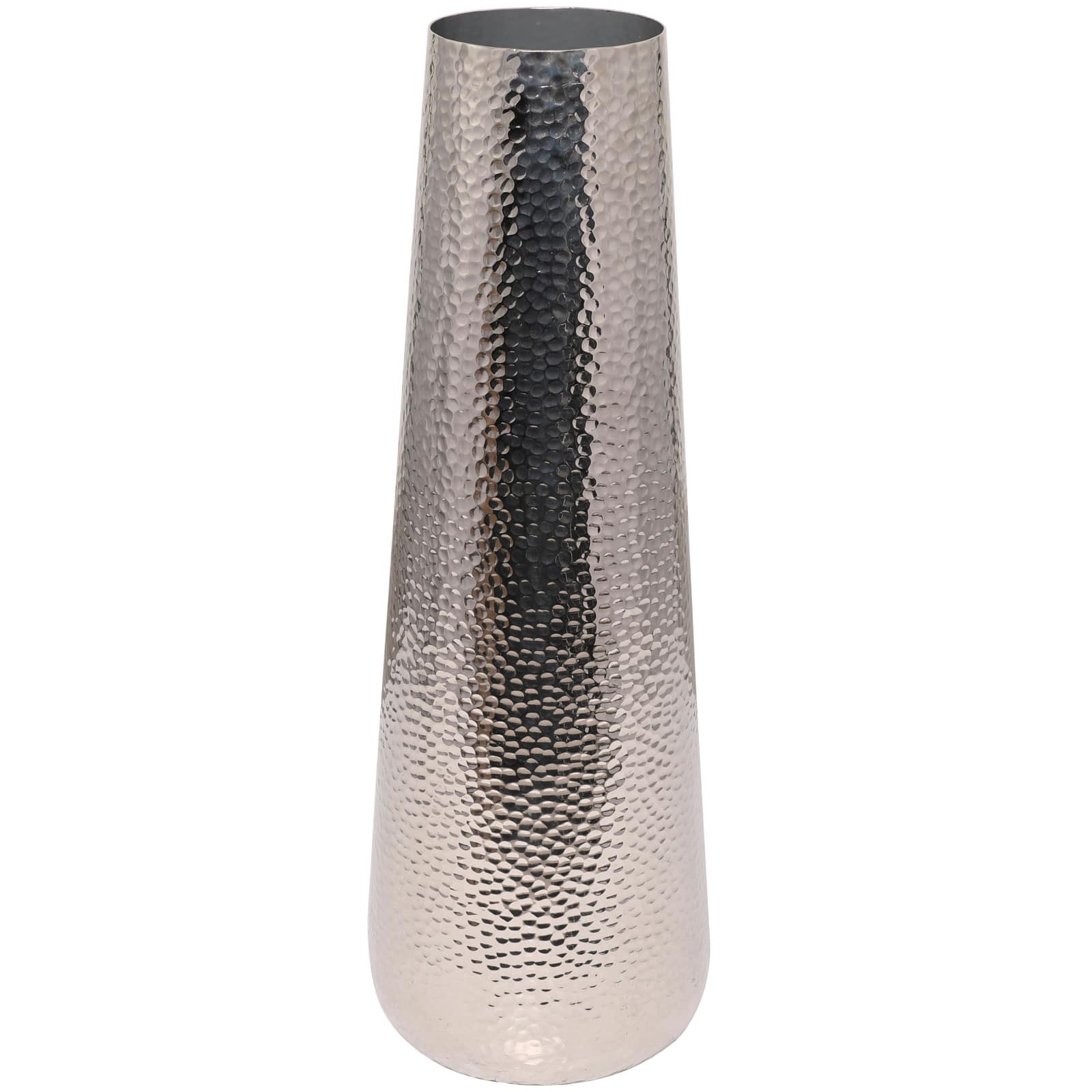 31" Silver Aluminum Tall Hammered Vase