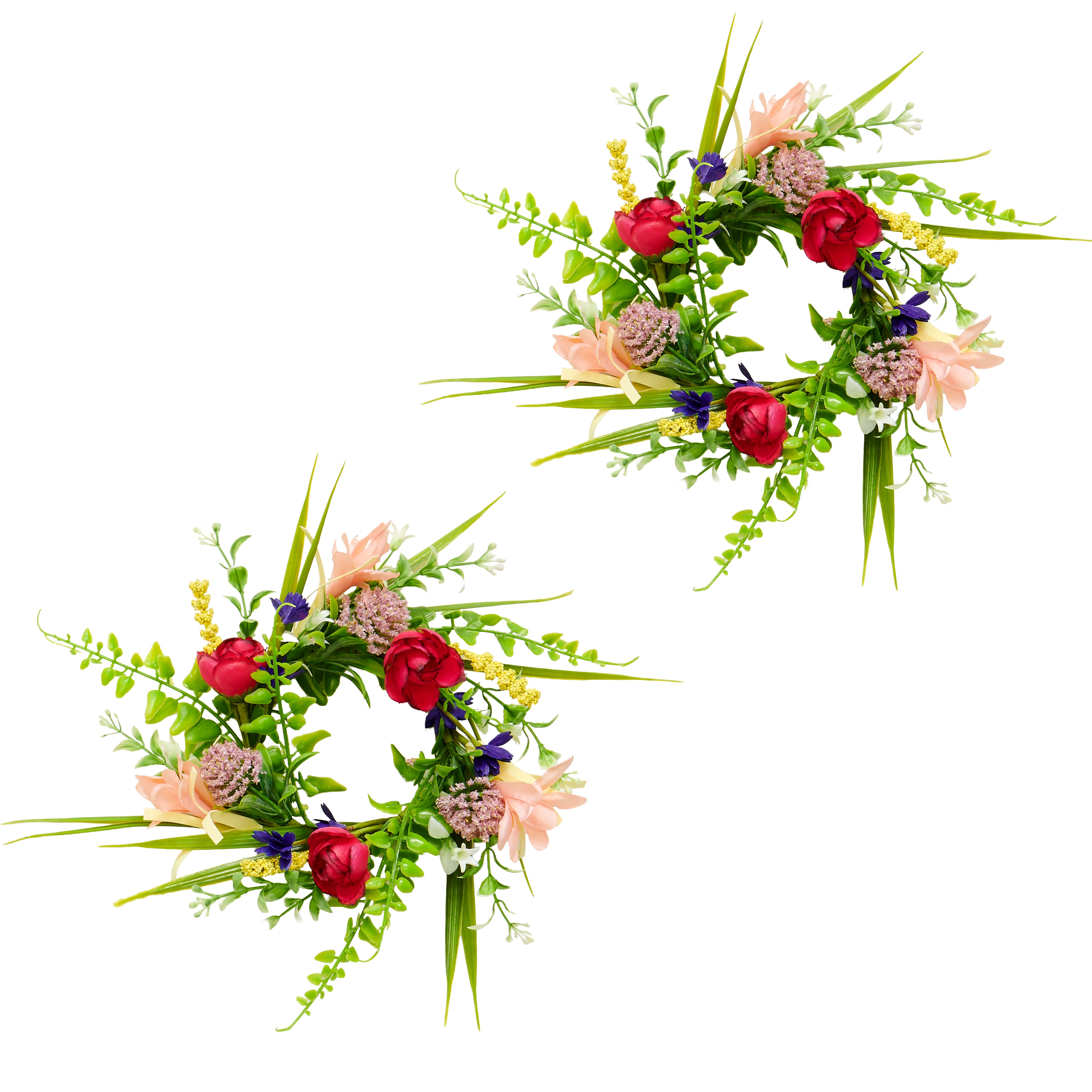 4.25" Multicolor Artificial Spring Wildflower Candle Rings, 2ct.
