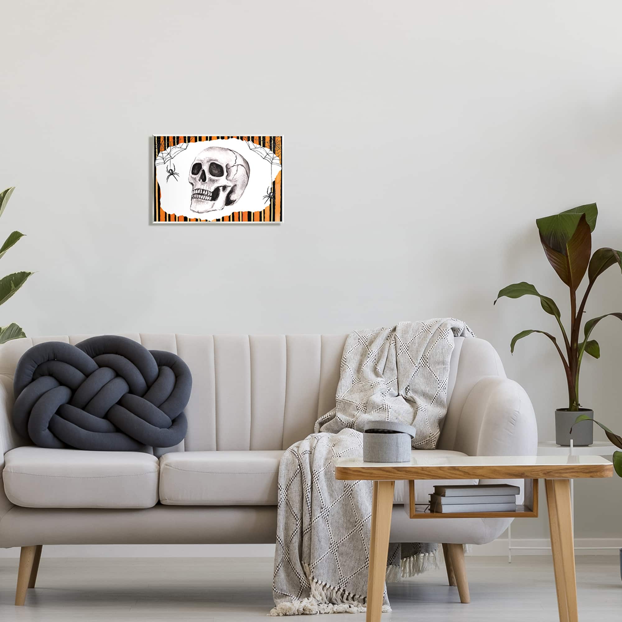 Stupell Industries Orange & Black Striped Skull Wall Plaque Art
