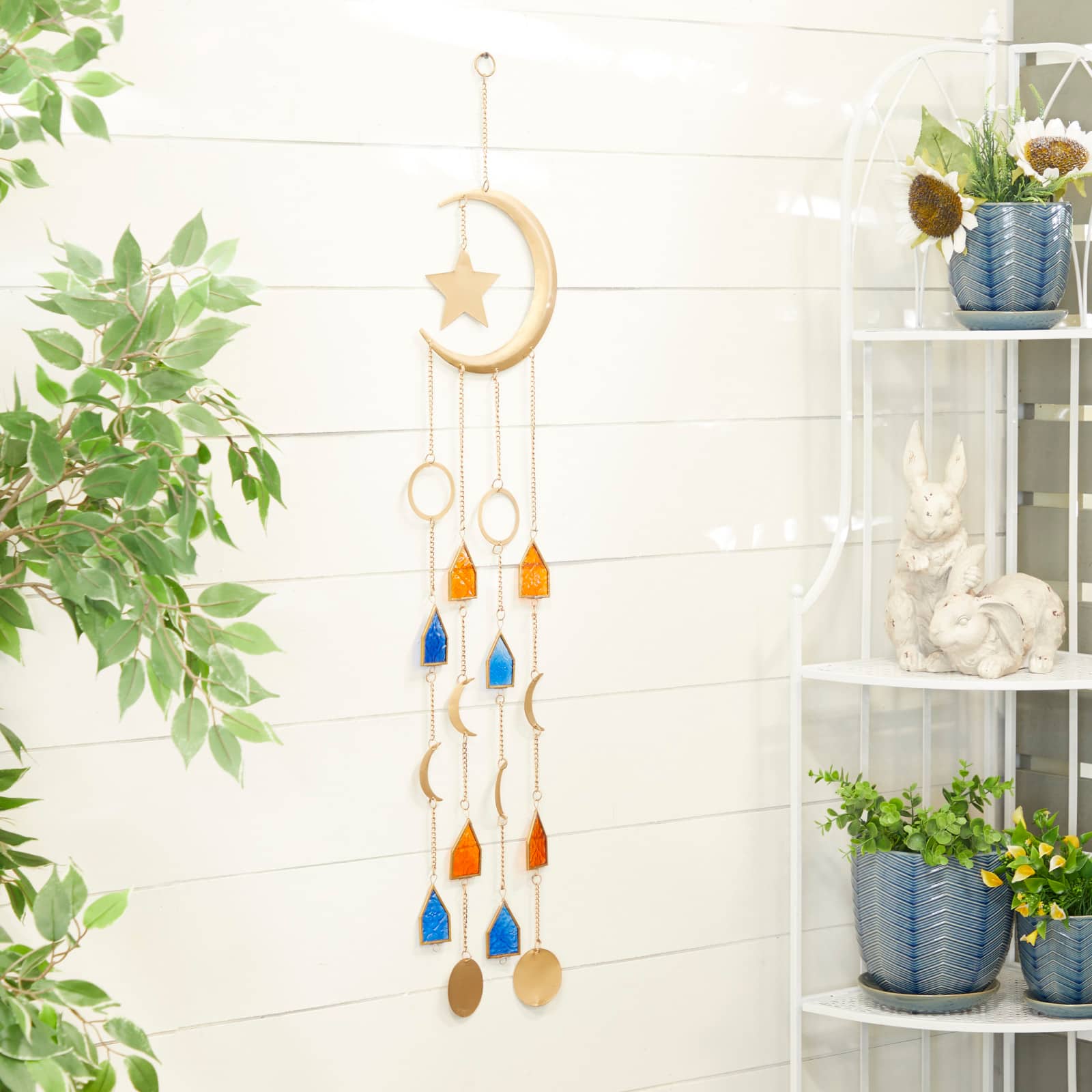 Gold Contemporary Moon and Sun Windchime, 8" x 2" x 42"