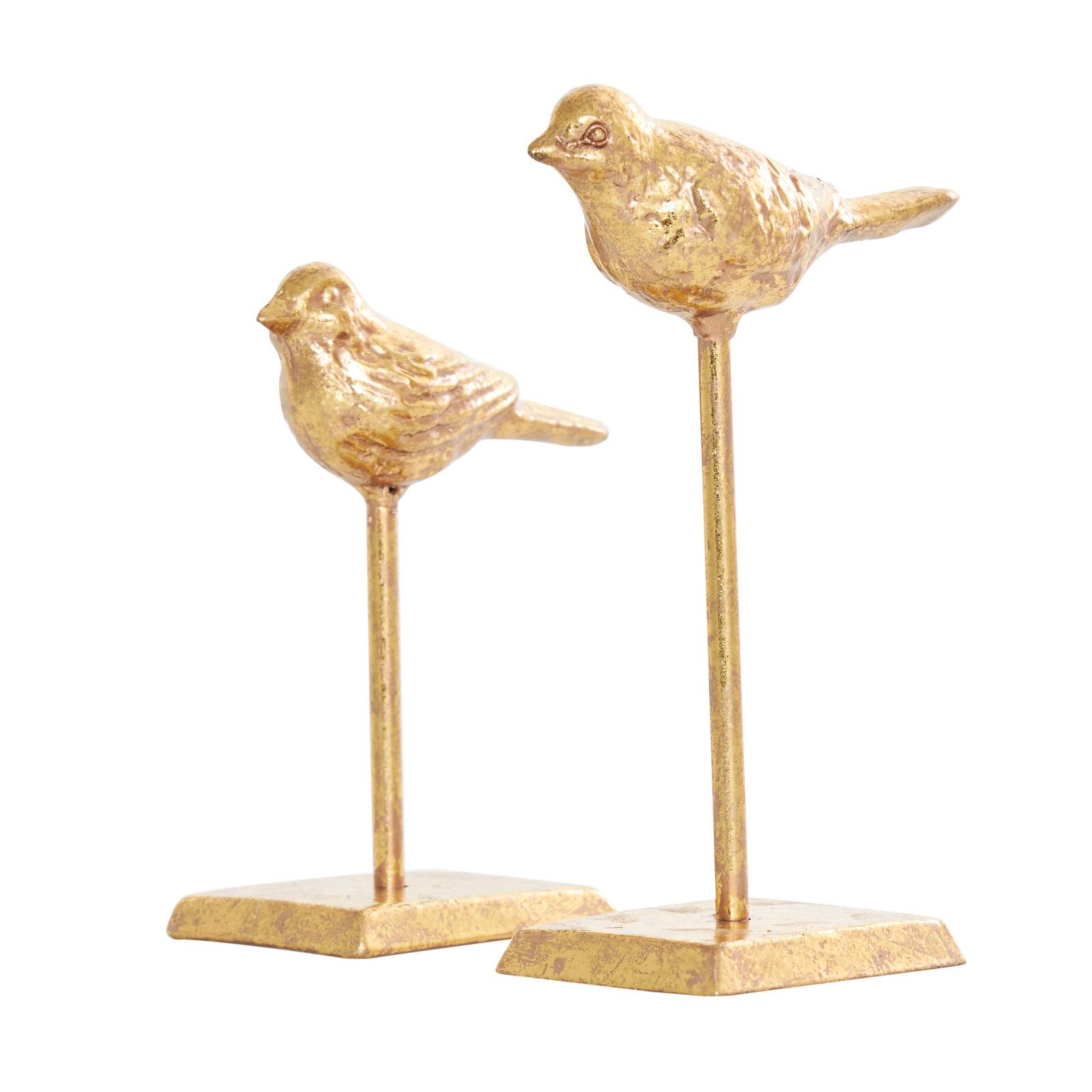 Gold Metal Bird Sculpture with Gold Foil Texturing Set