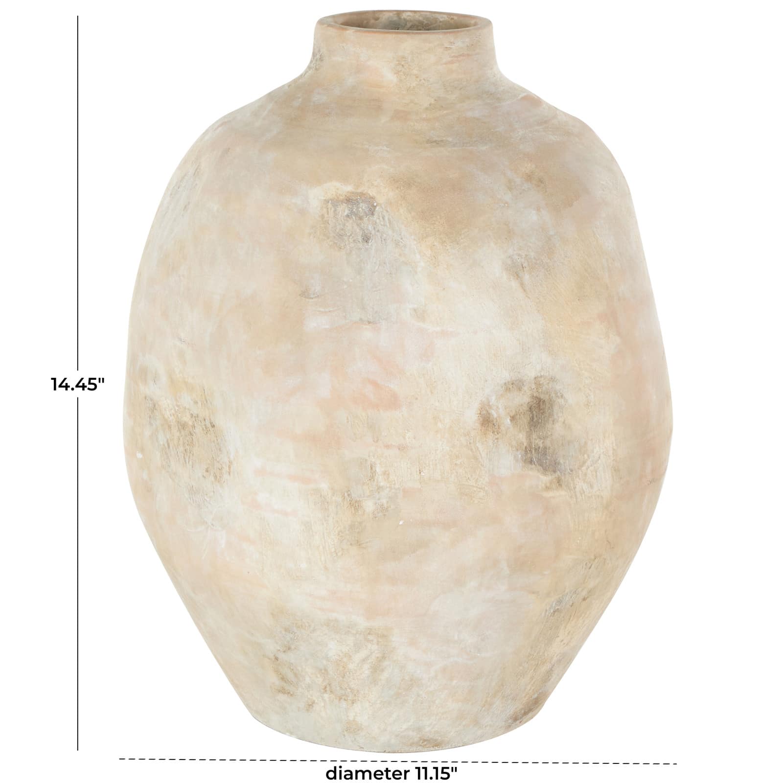 14.5" Beige & Shades of Pink Antique Wide Ceramic Vase